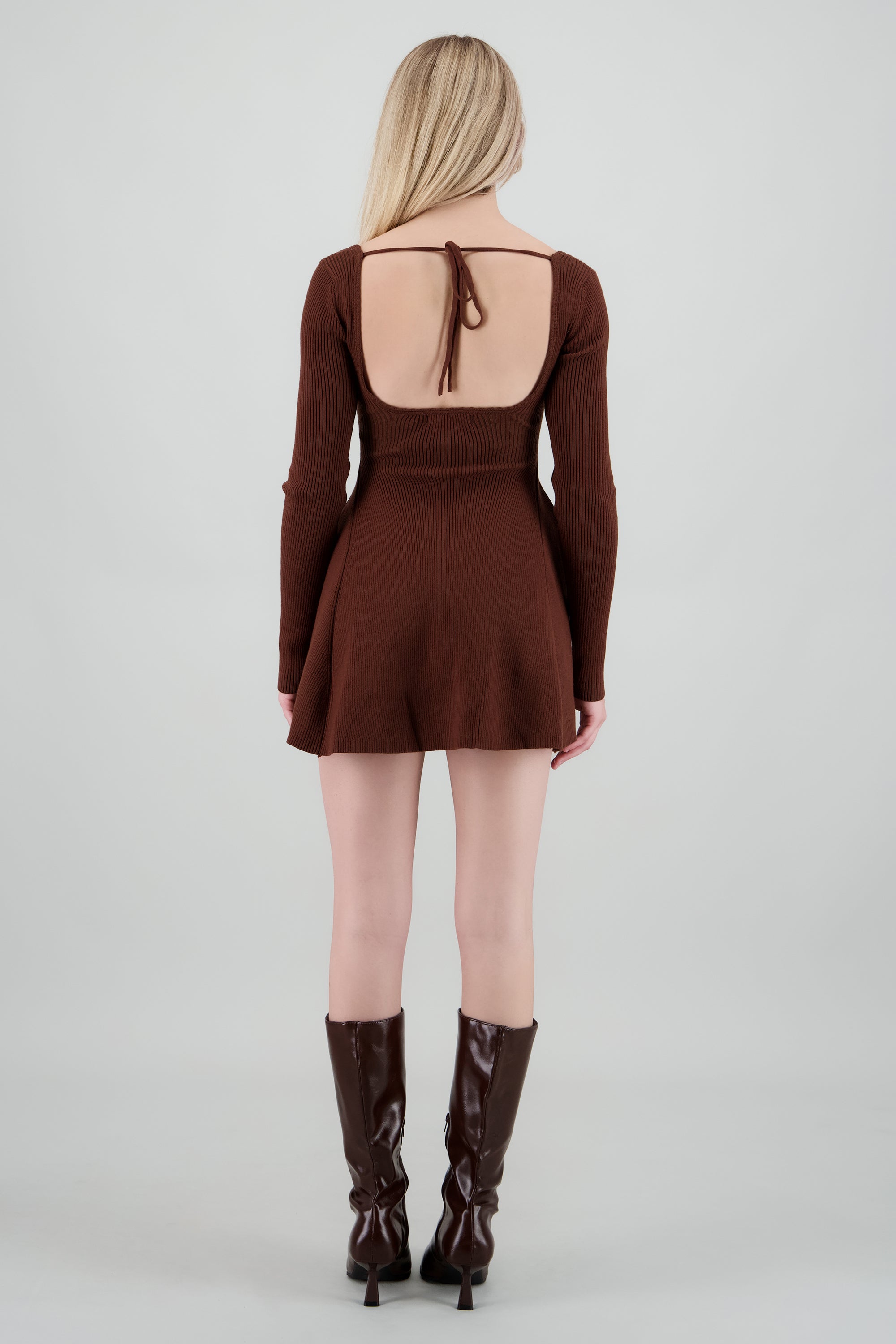 Vestido mini manga larga tejido CHOCOLATE