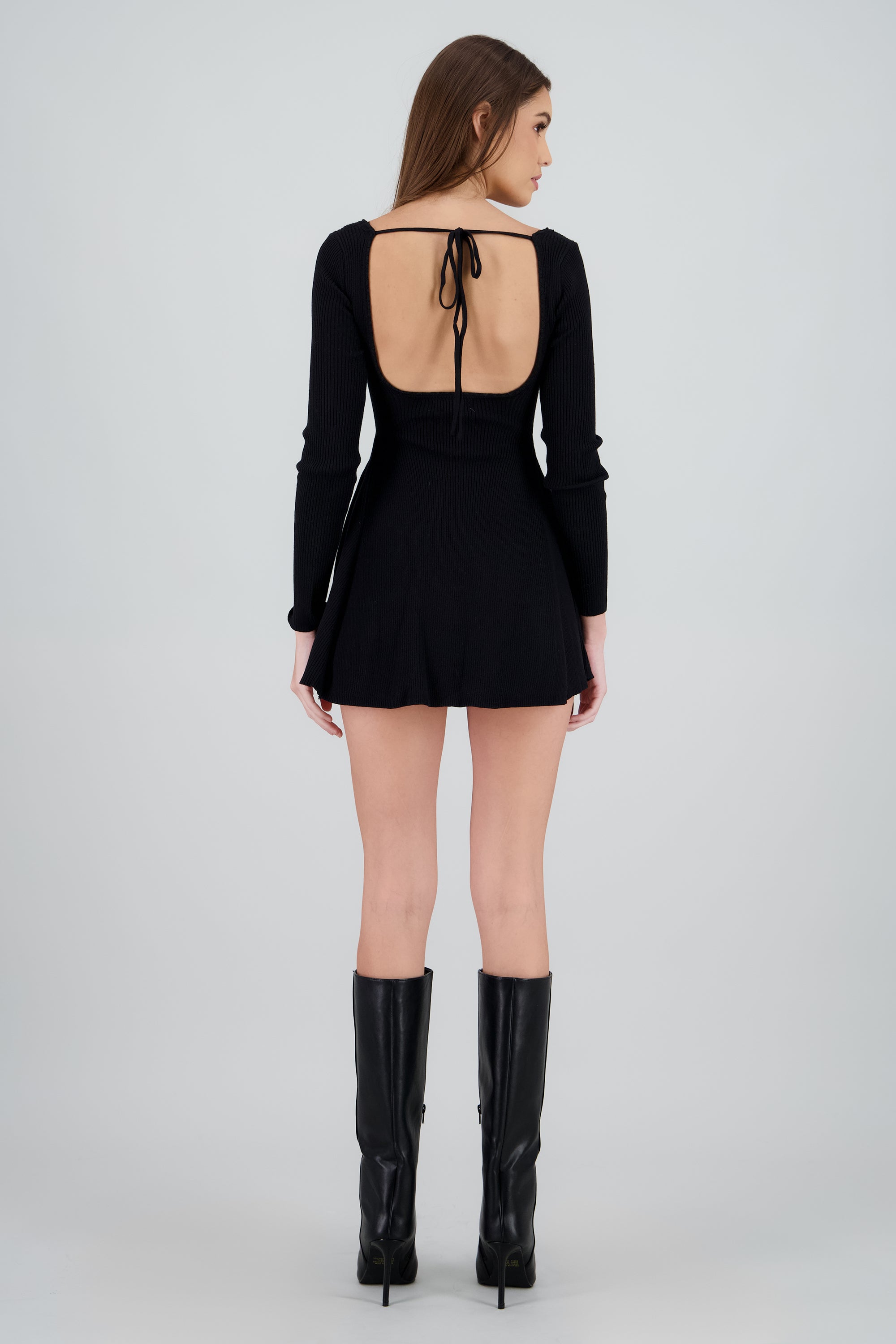 Vestido mini manga larga tejido NEGRO