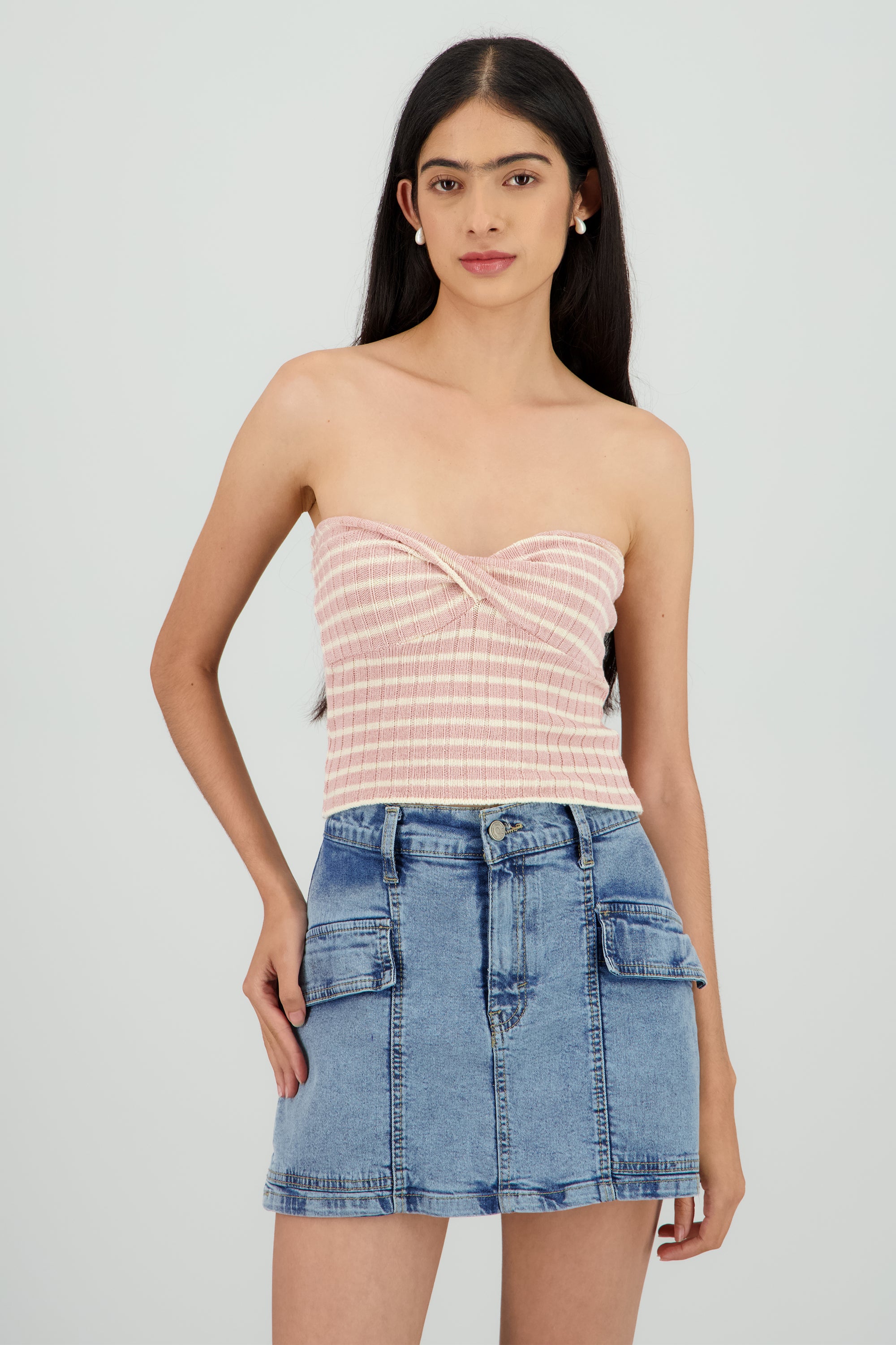 Top strapless detalle escote ROSA PASTEL