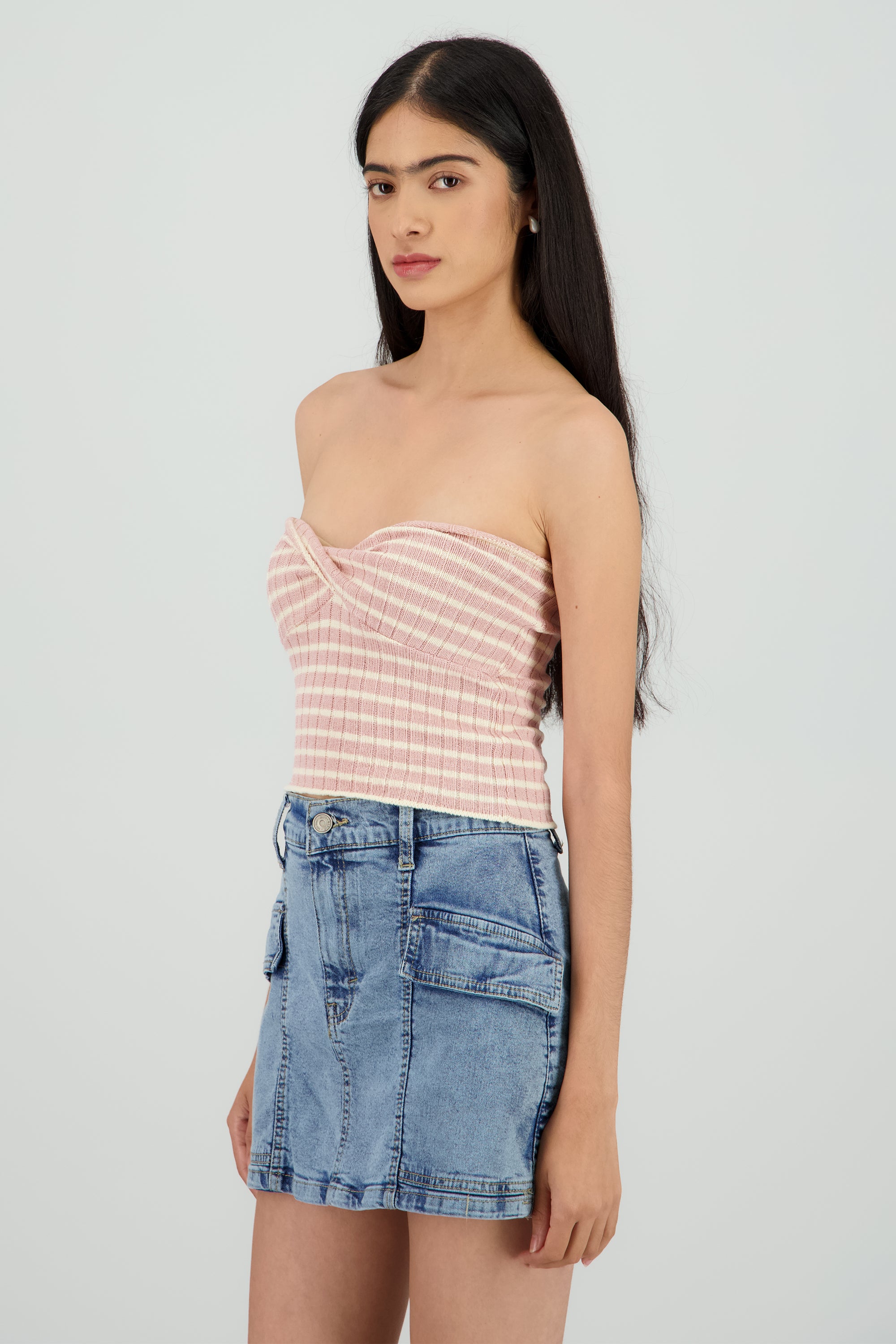 Top strapless detalle escote ROSA PASTEL
