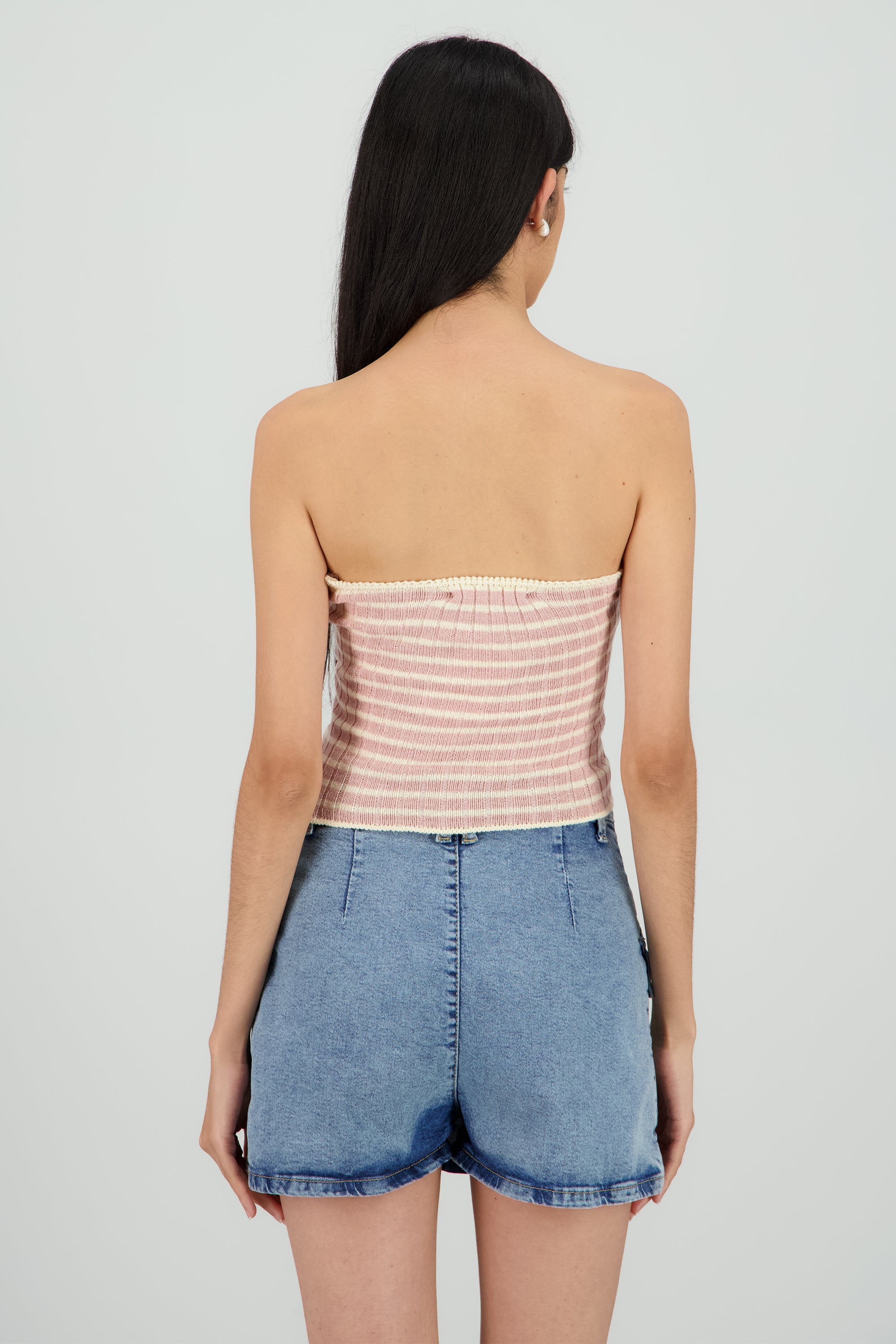 Top strapless detalle escote ROSA PASTEL