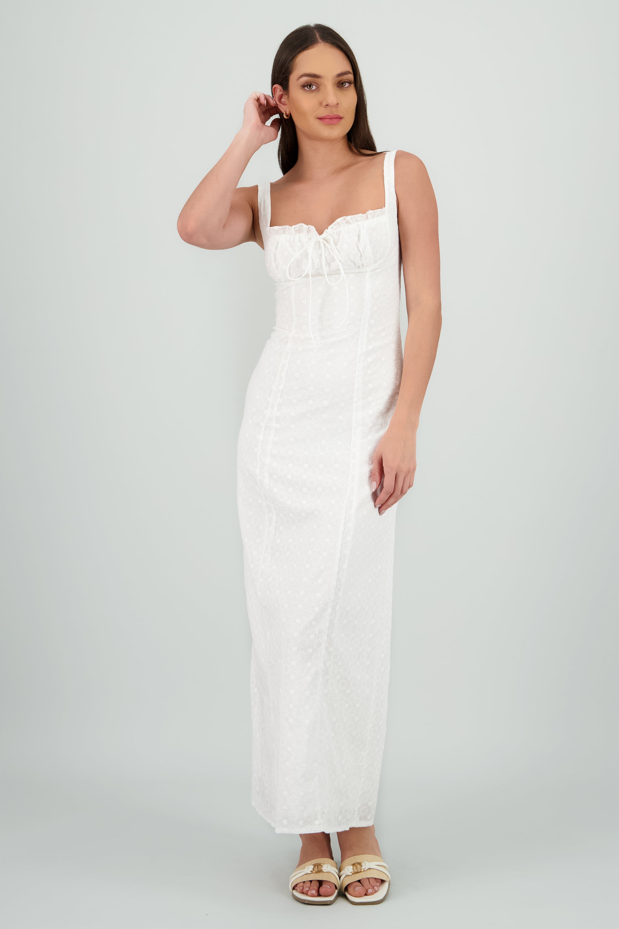 Vestido maxi textura flores BLANCO