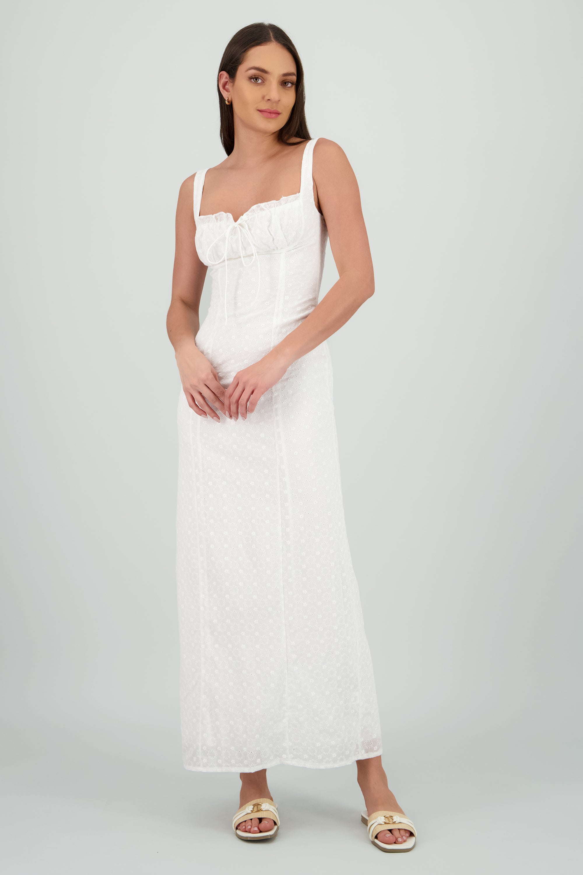Vestido maxi textura flores BLANCO