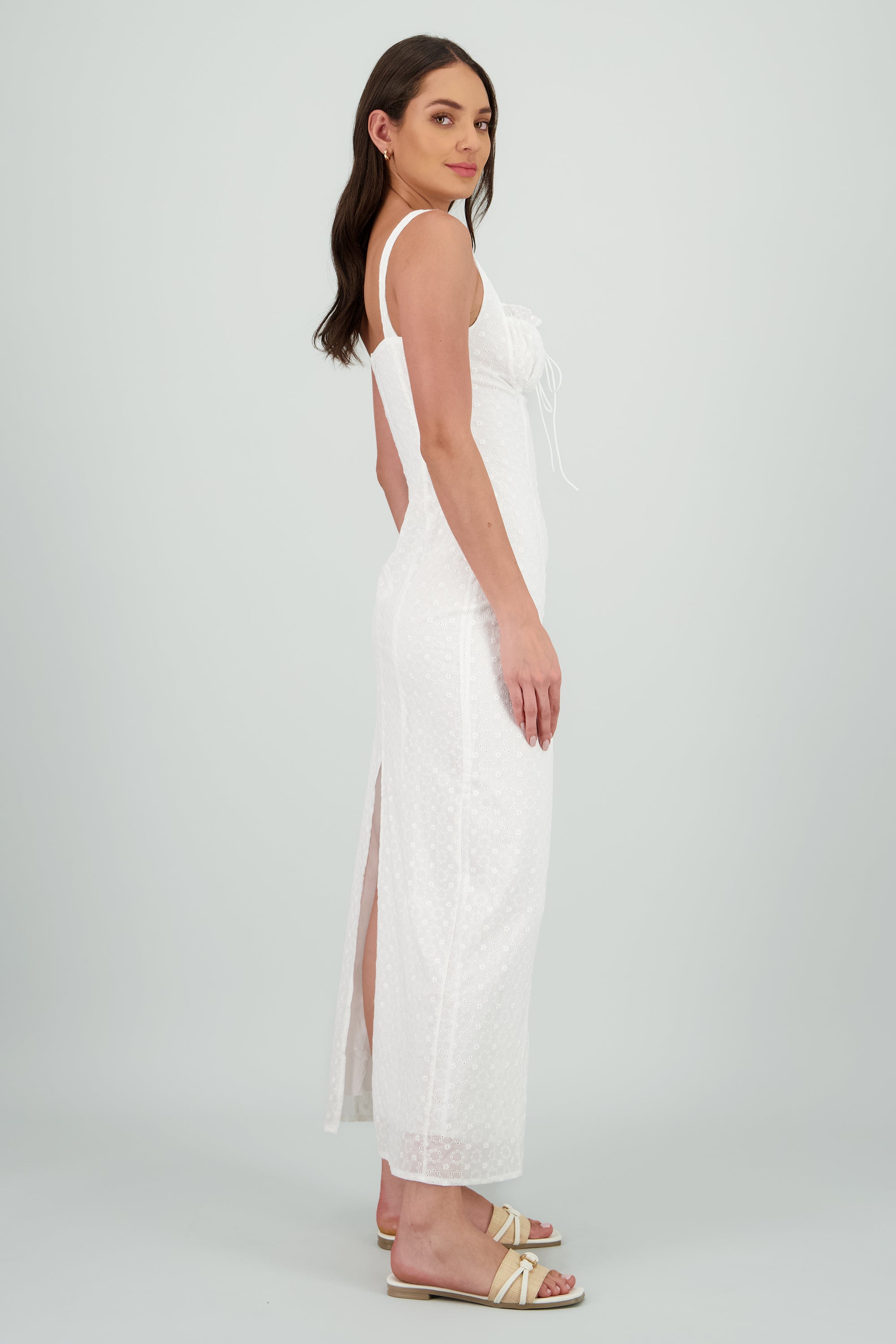 Vestido maxi textura flores BLANCO