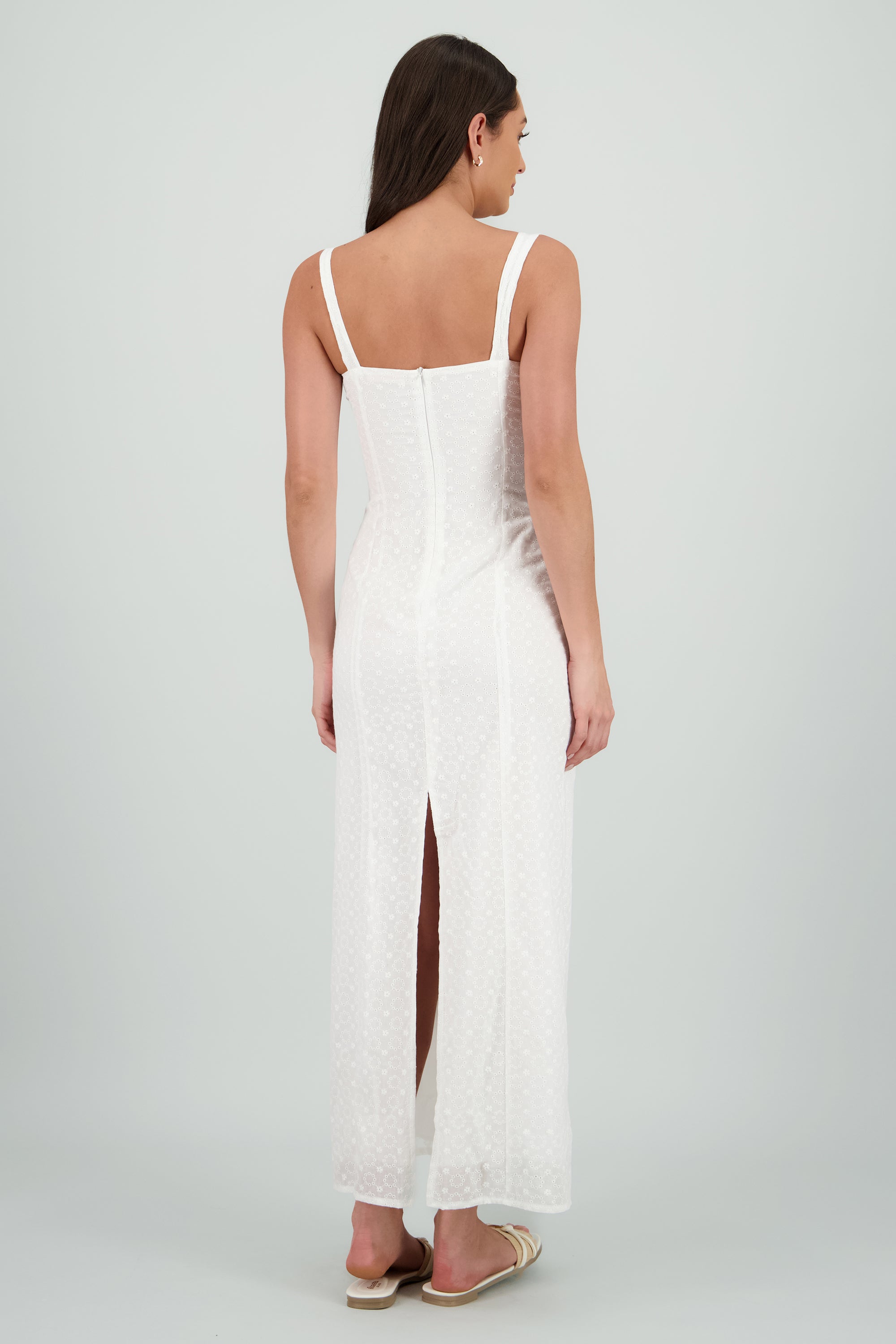 Vestido maxi textura flores BLANCO