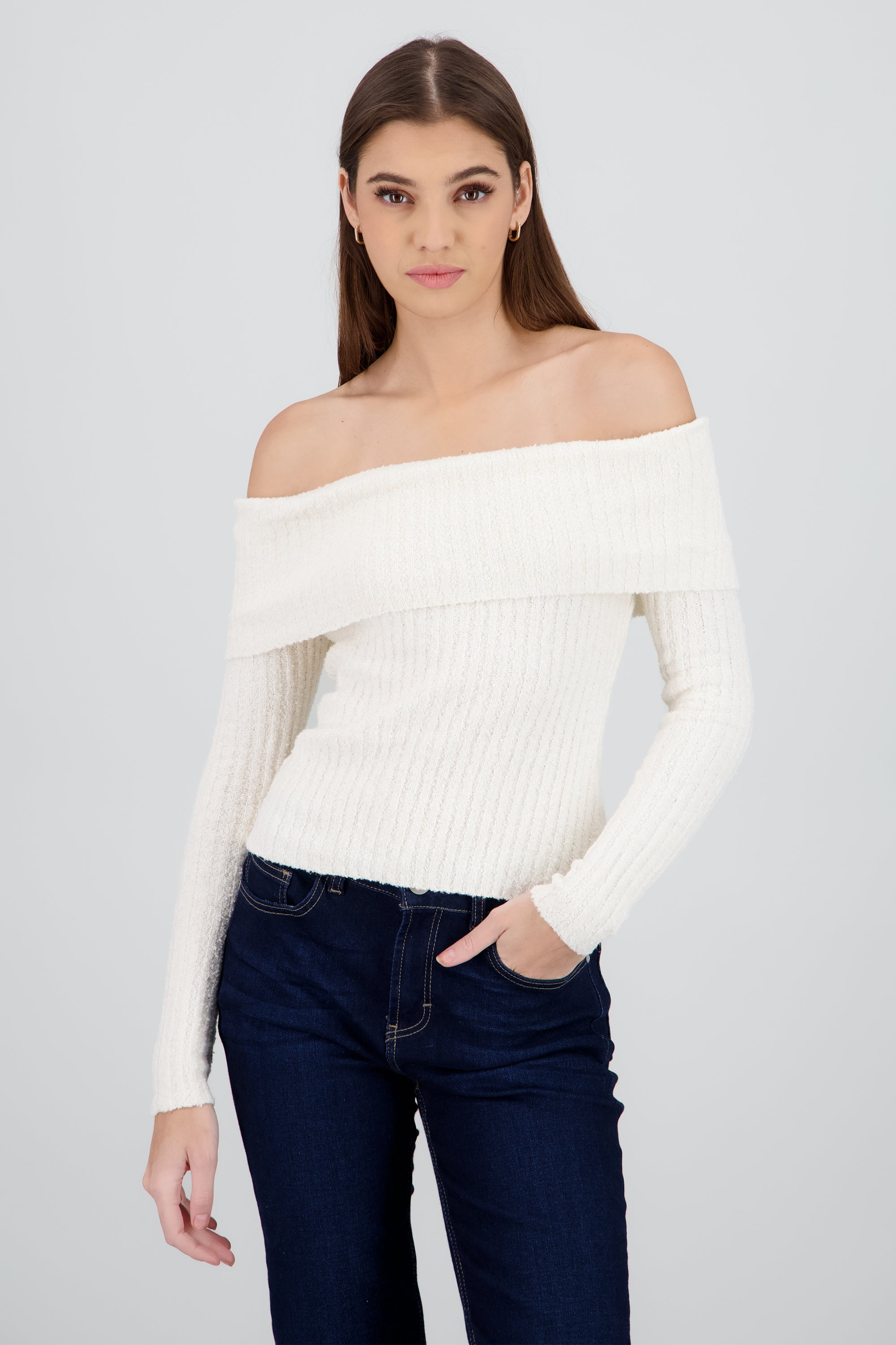 Sueter rib tejido son hombros CREMA