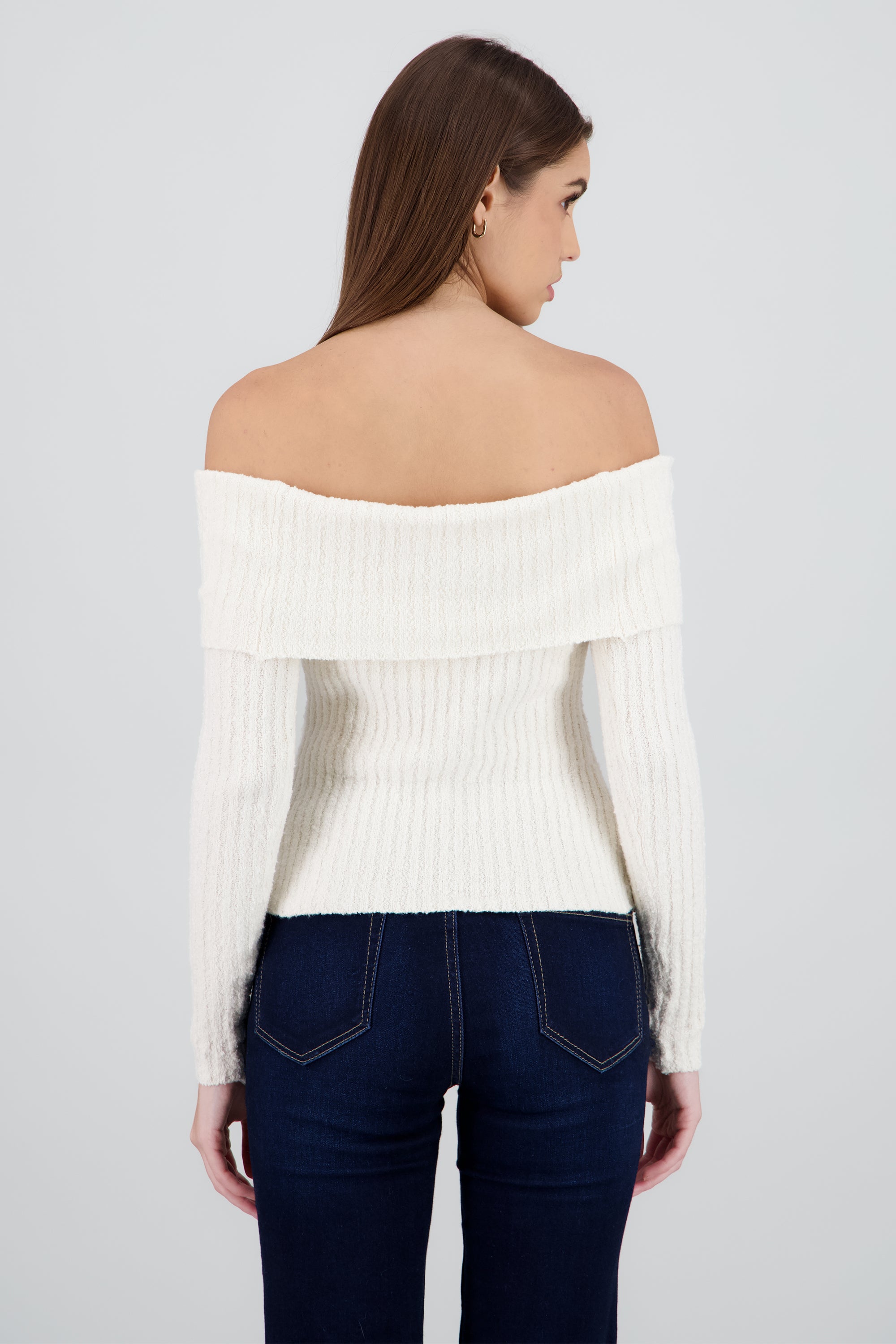 Sueter rib tejido son hombros CREMA