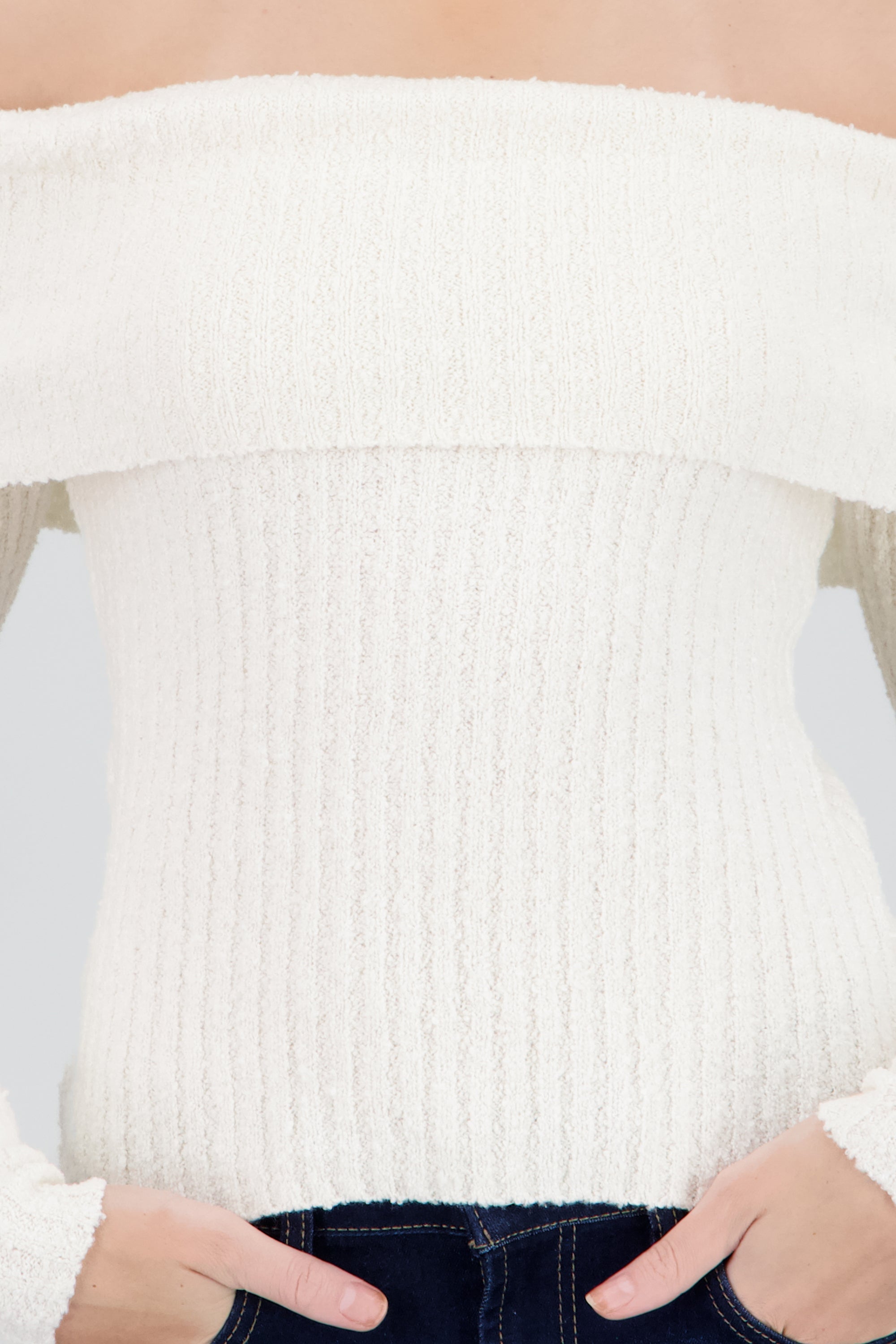 Sueter rib tejido son hombros CREMA