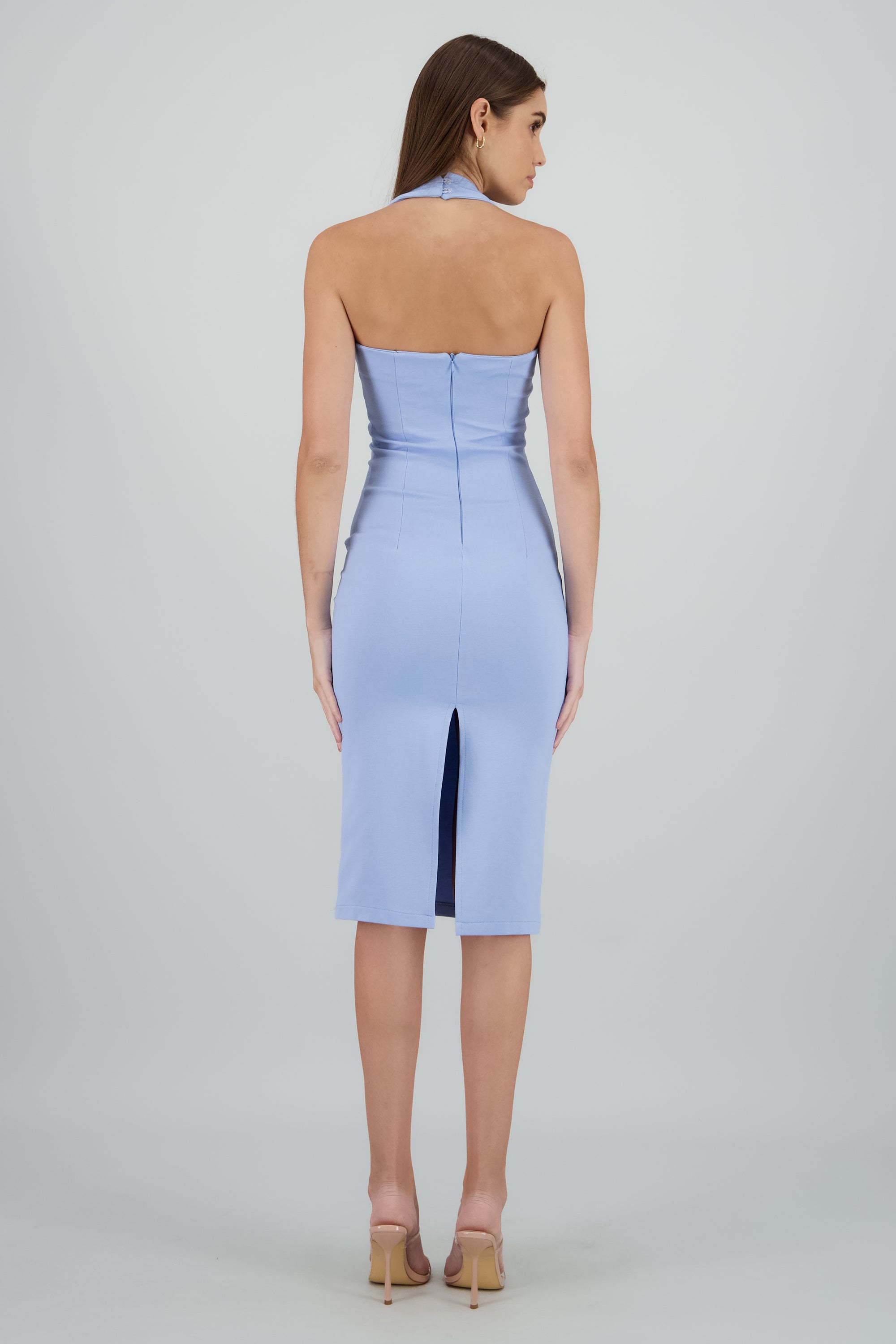 Vestido halter bodycon midi AZUL CIELO