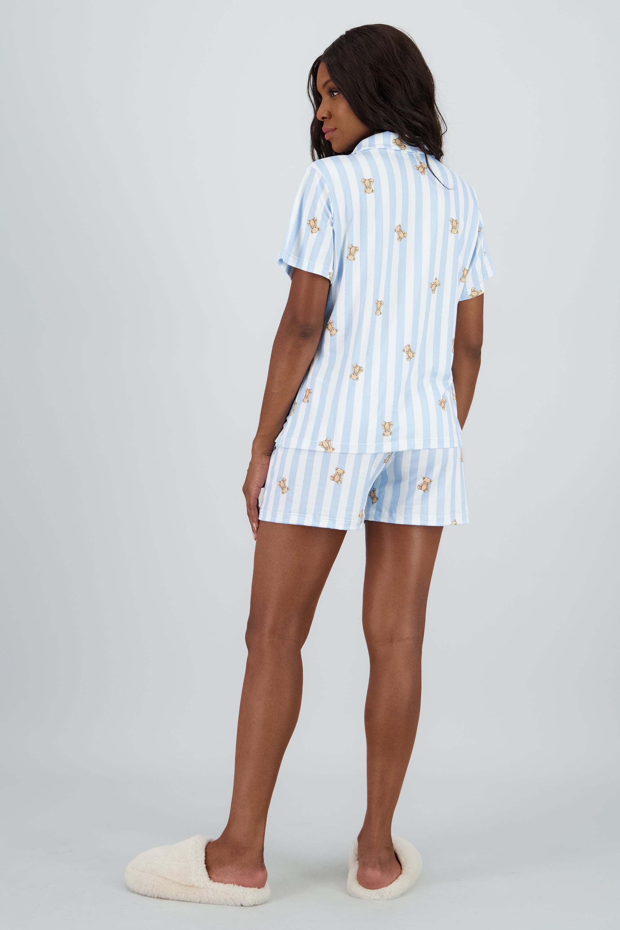 Pijama camisera suave rayas figura AZUL COMBO