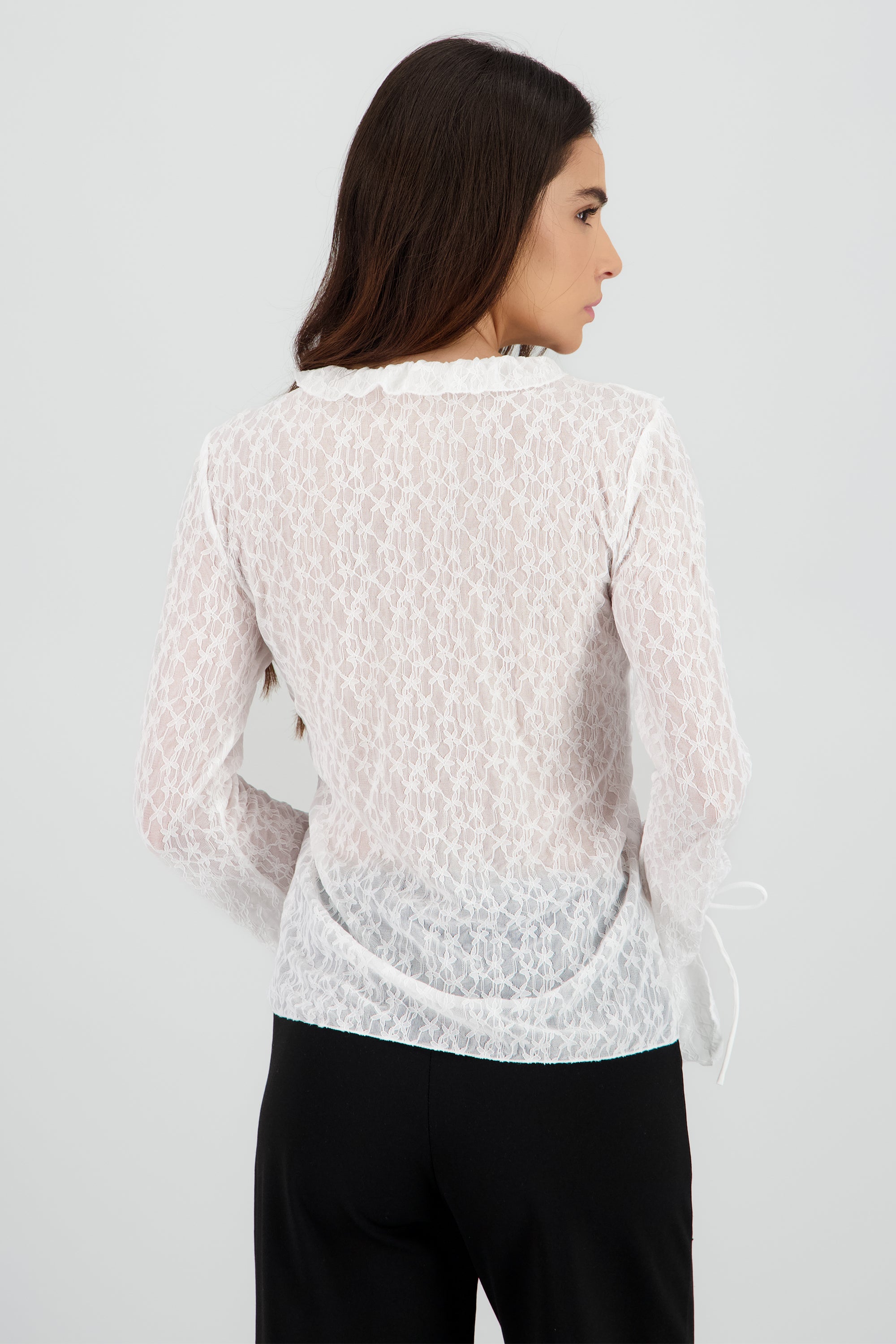 Blusa manga larga encaje olanes BLANCO