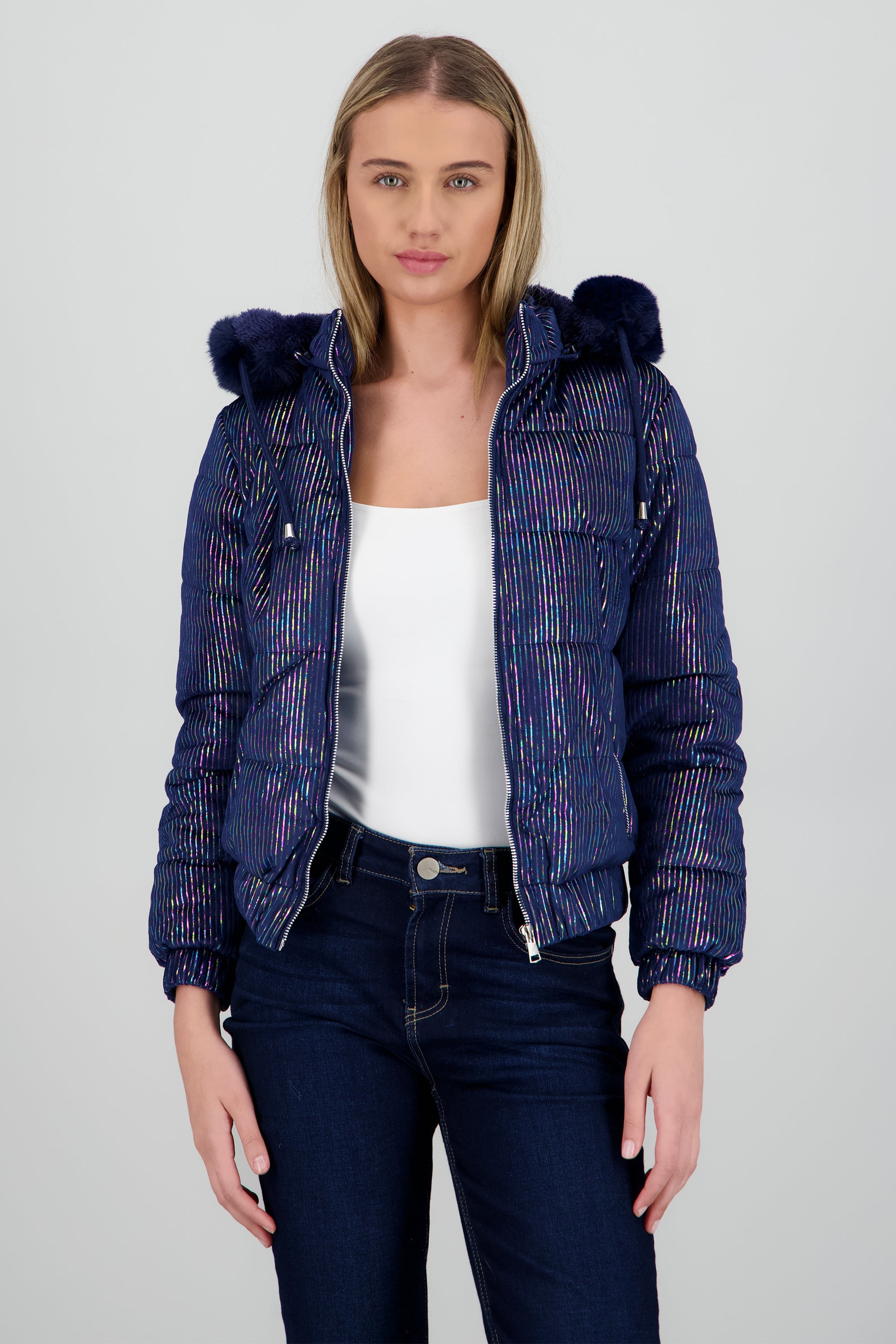 Chamarra puffer gorro con peluche AZUL