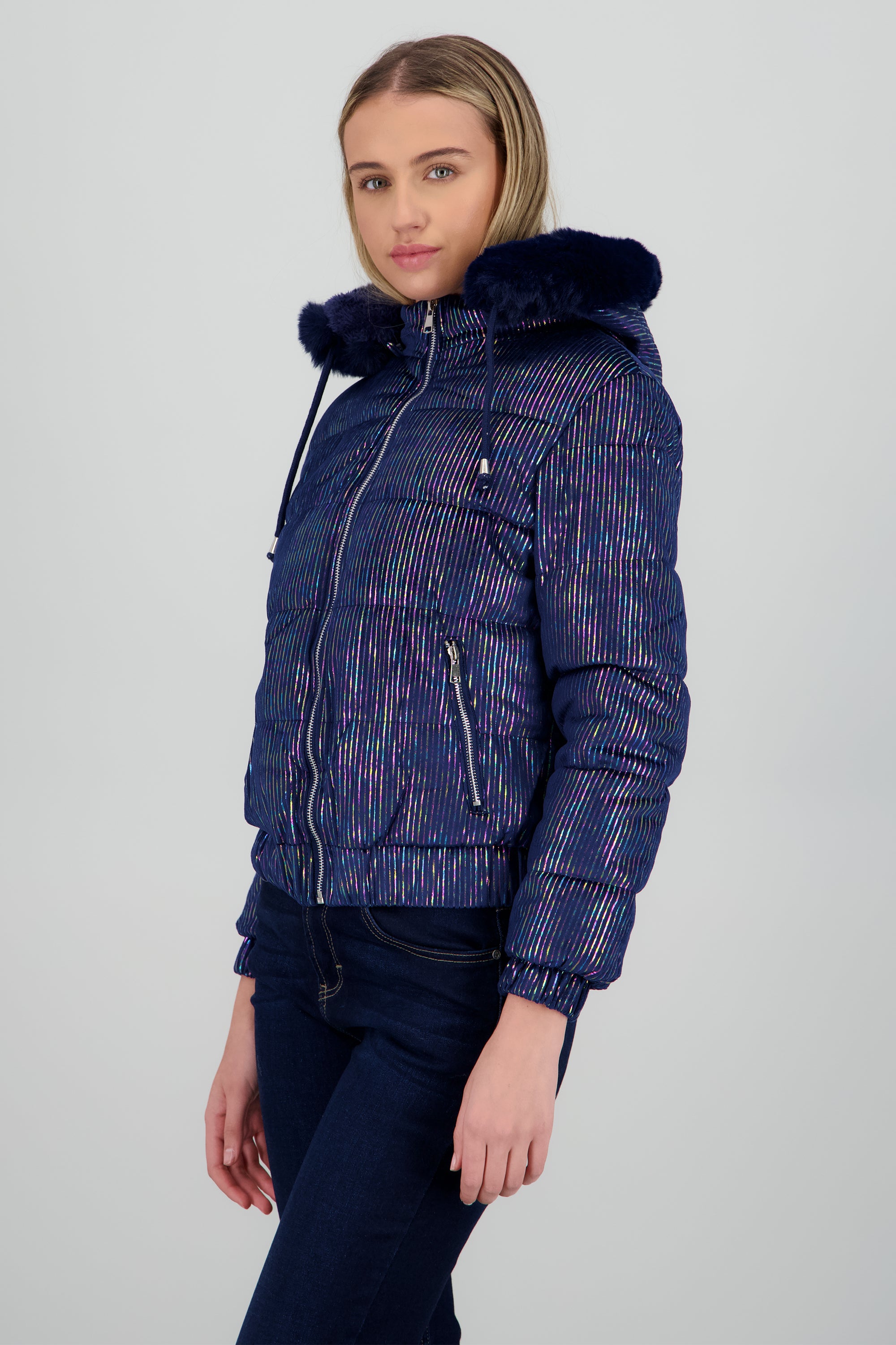 Chamarra puffer gorro con peluche AZUL