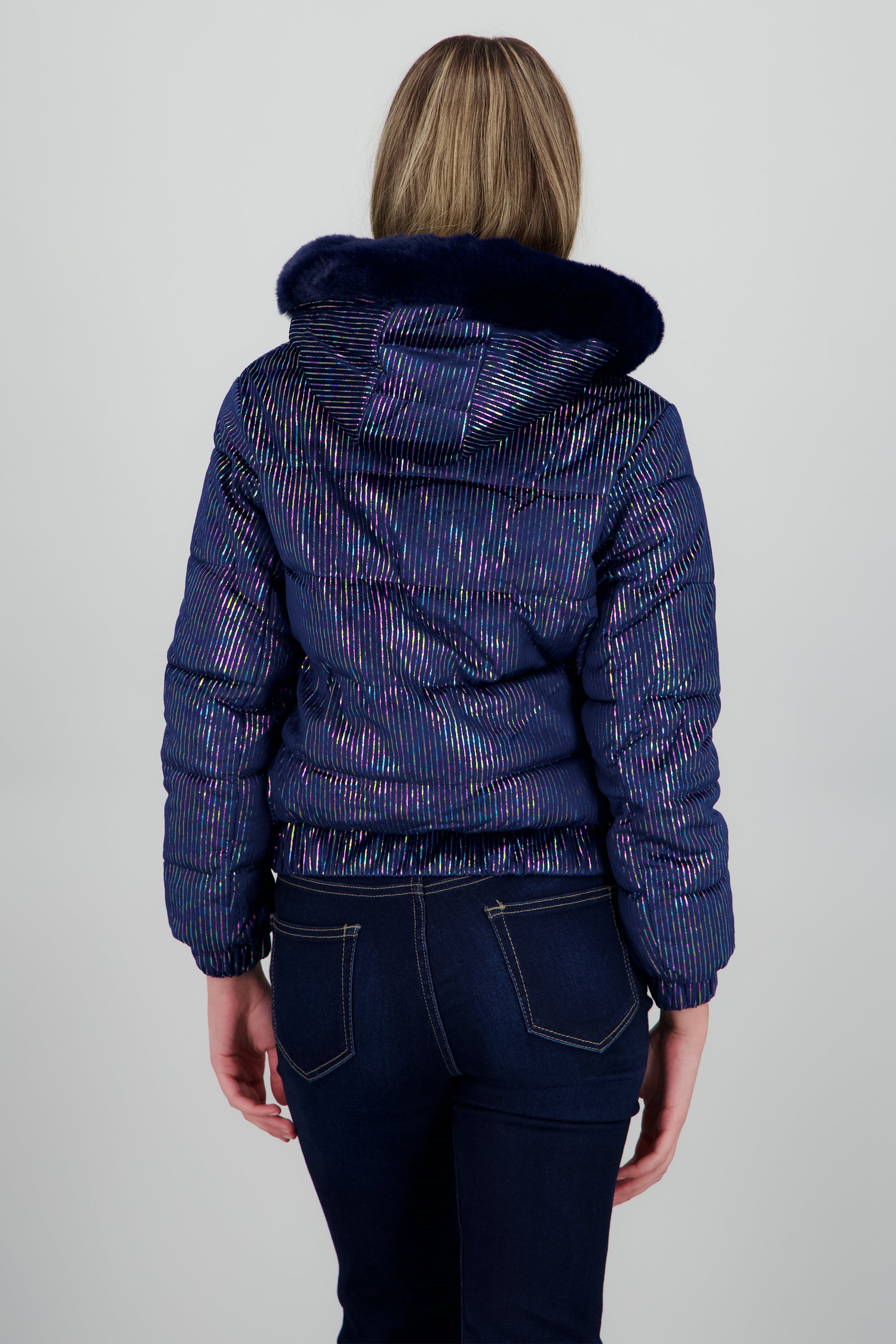 Chamarra puffer gorro con peluche AZUL