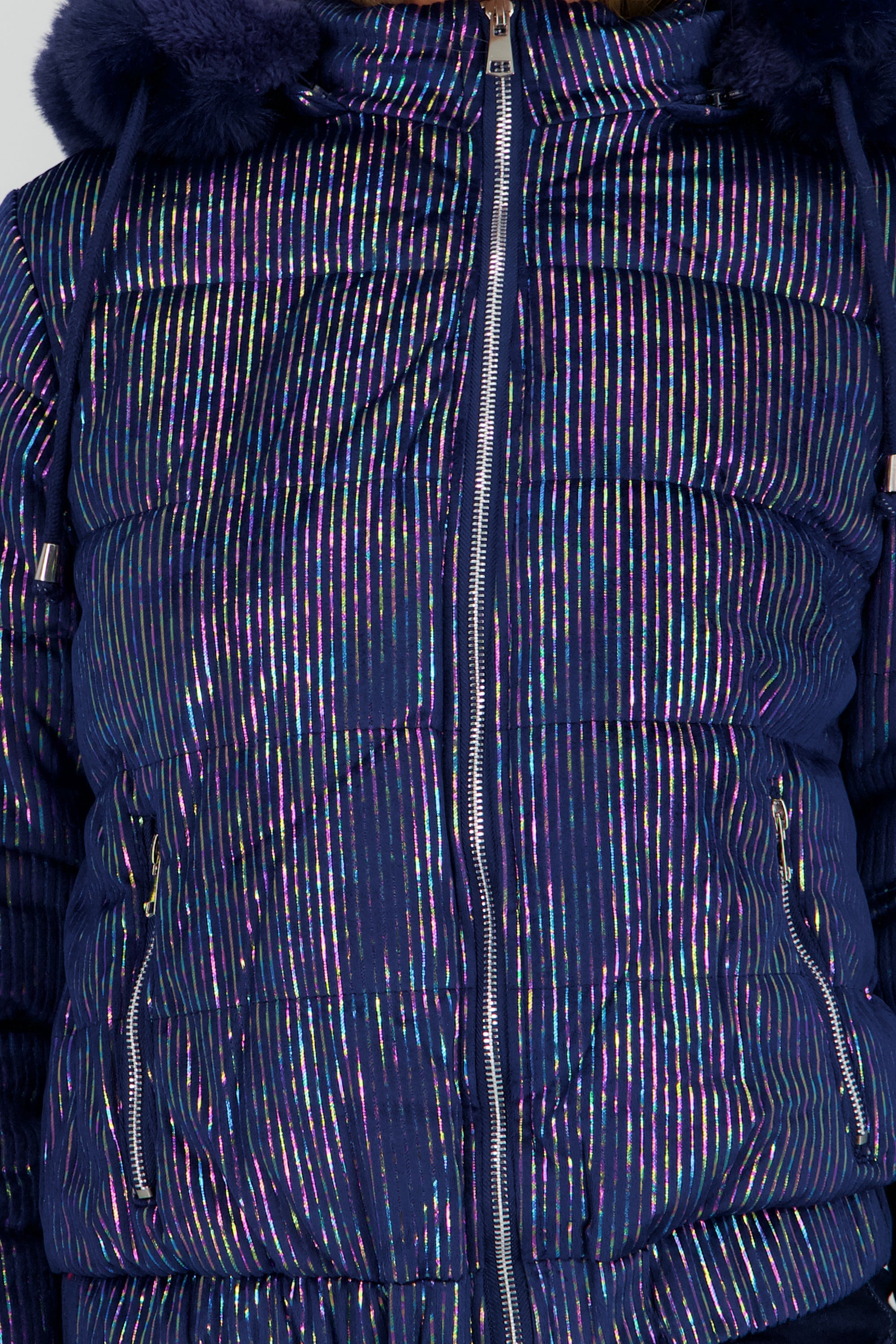 Chamarra puffer gorro con peluche AZUL