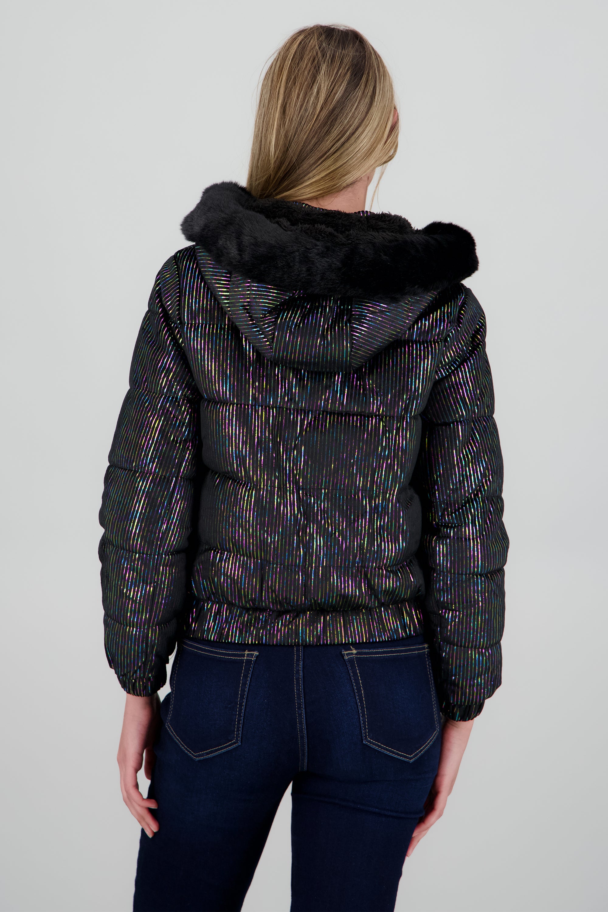 Chamarra puffer gorro con peluche NEGRO