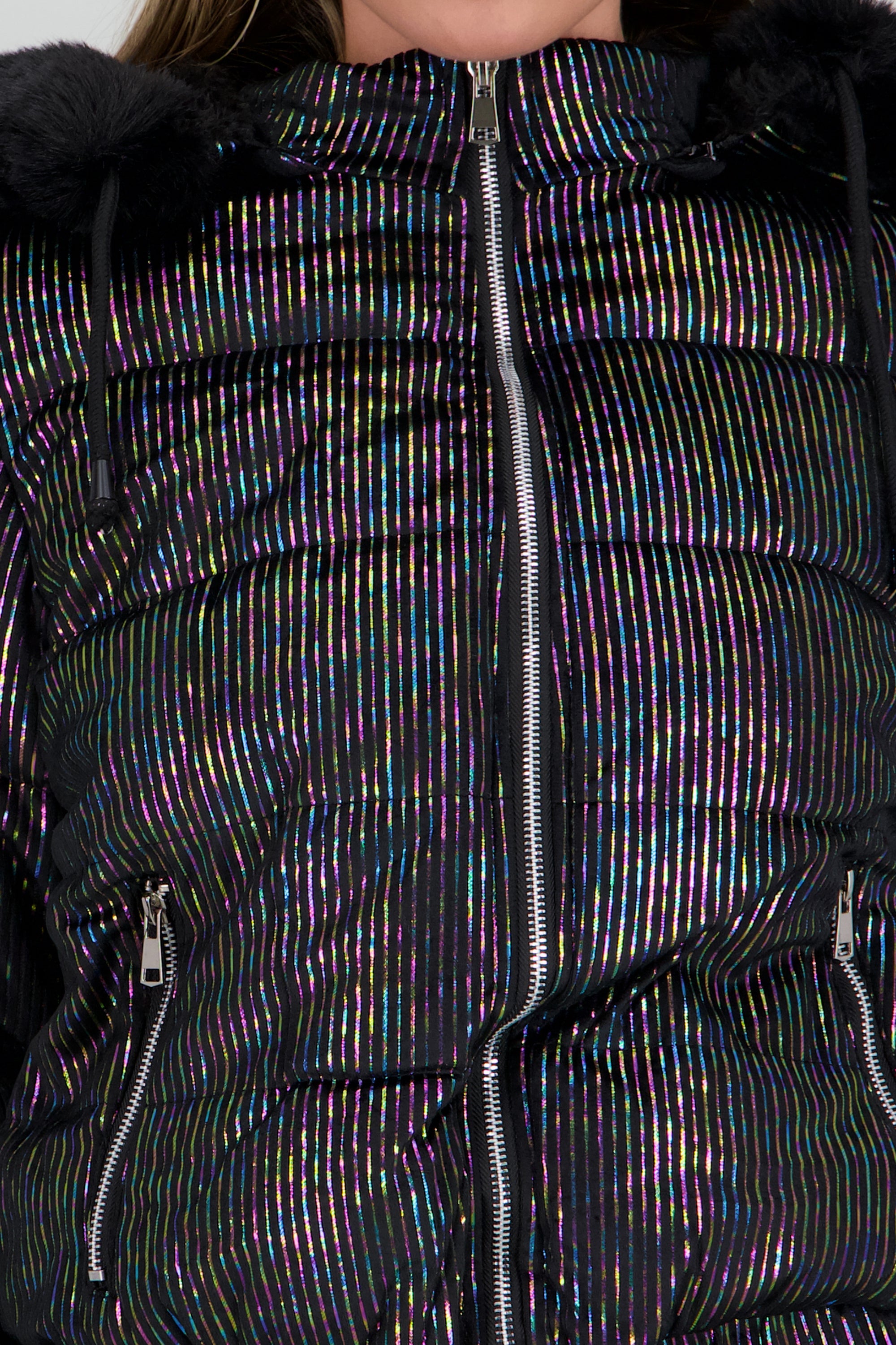 Chamarra puffer gorro con peluche NEGRO