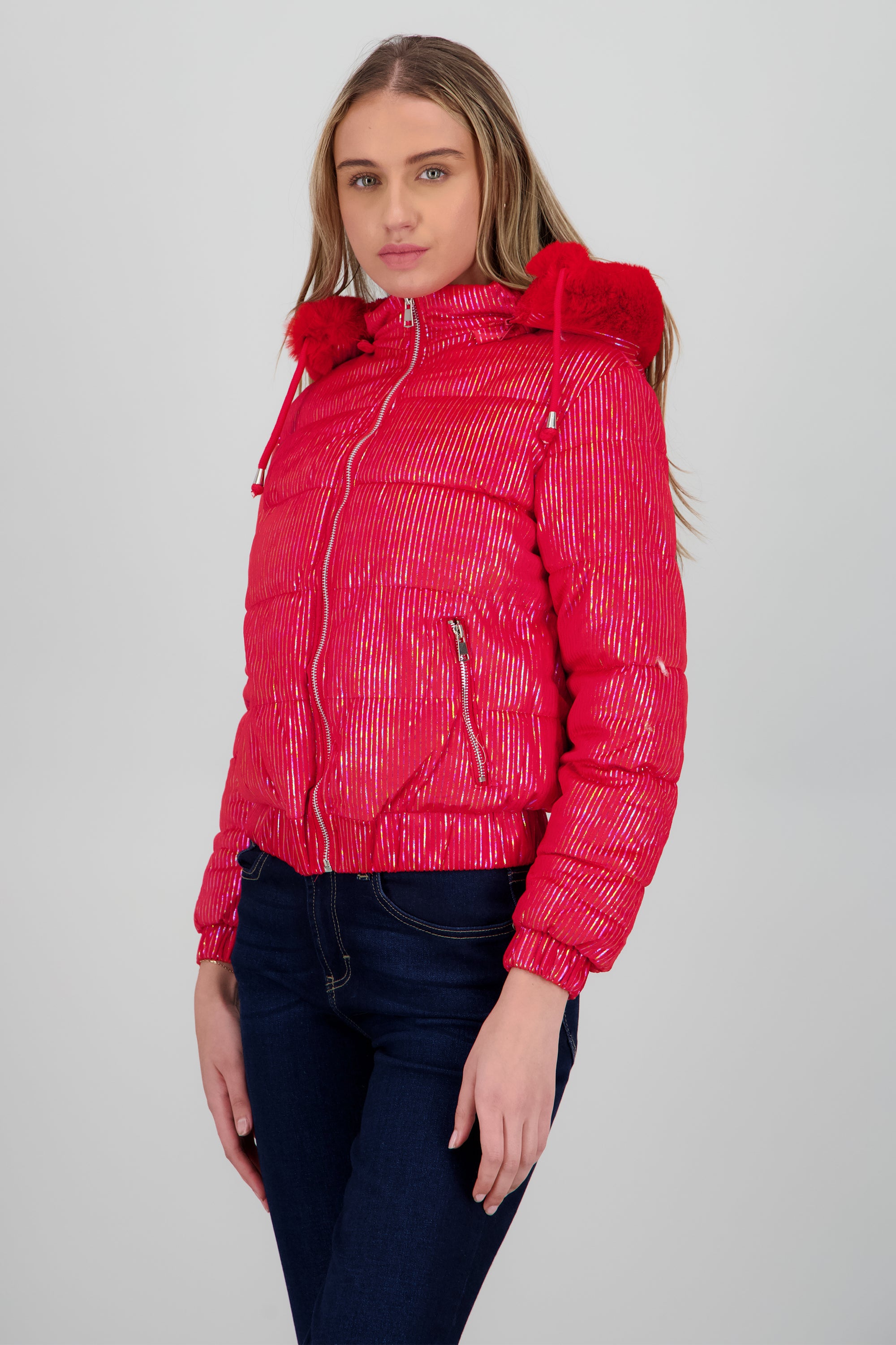 Chamarra puffer gorro con peluche ROJO