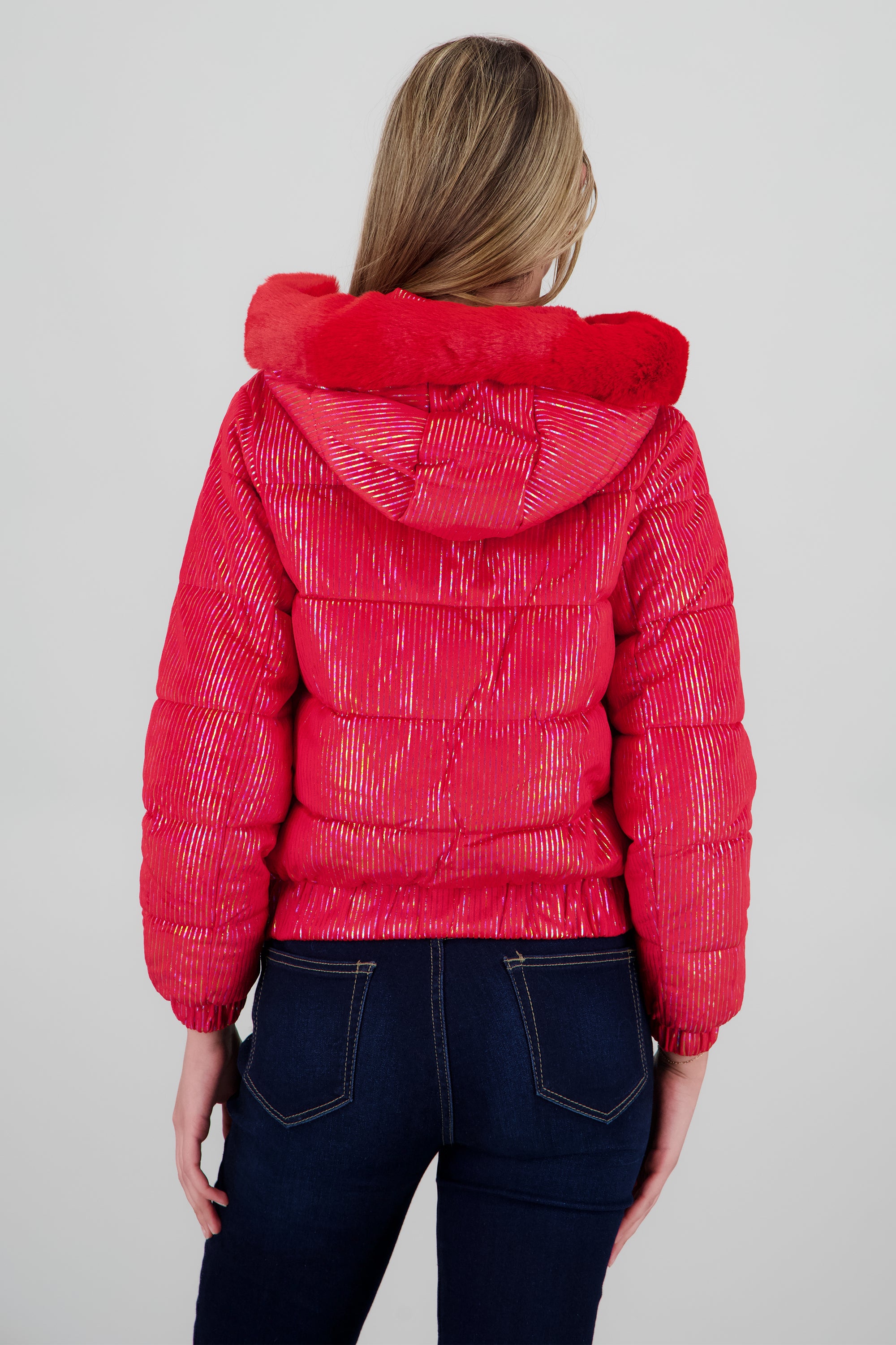 Chamarra puffer gorro con peluche ROJO