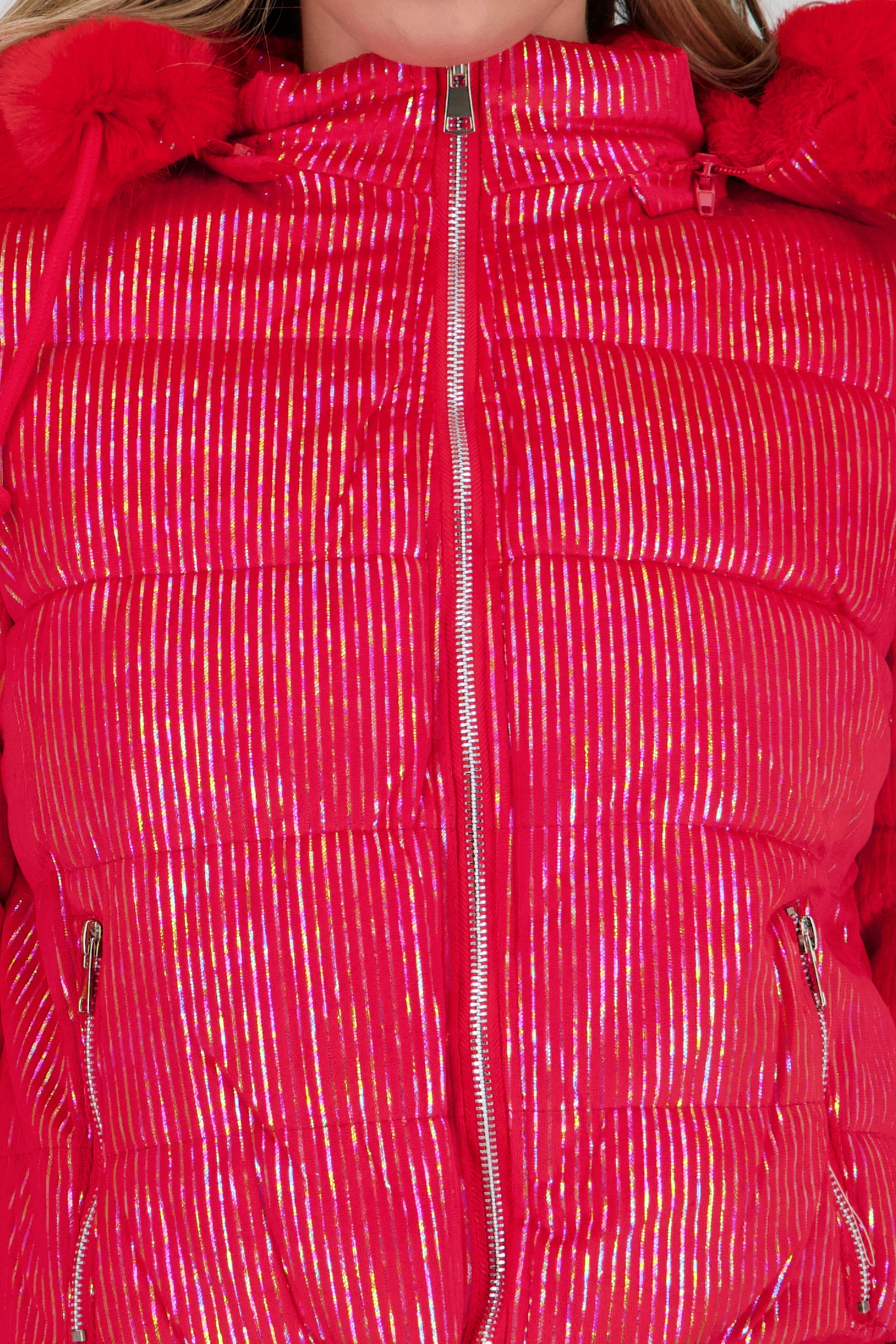 Chamarra puffer gorro con peluche ROJO