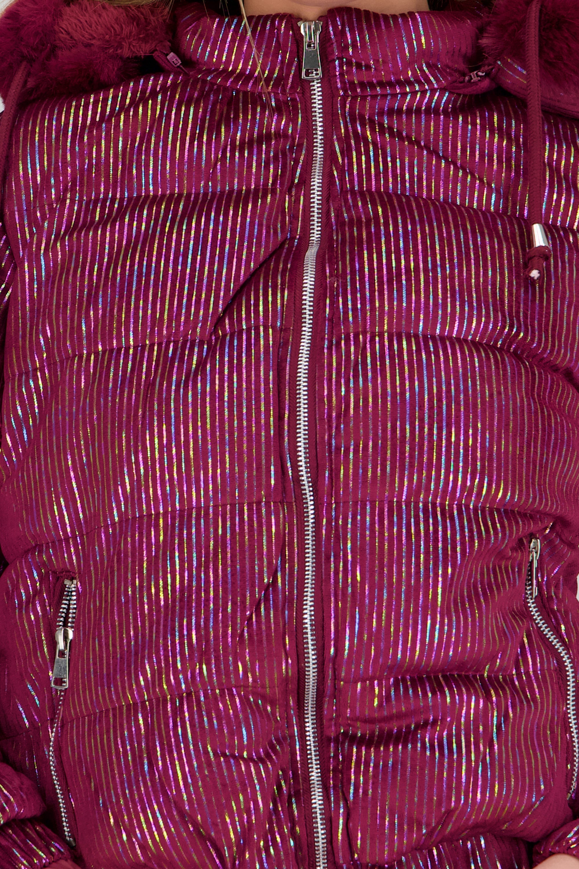 Chamarra puffer gorro con peluche VINO