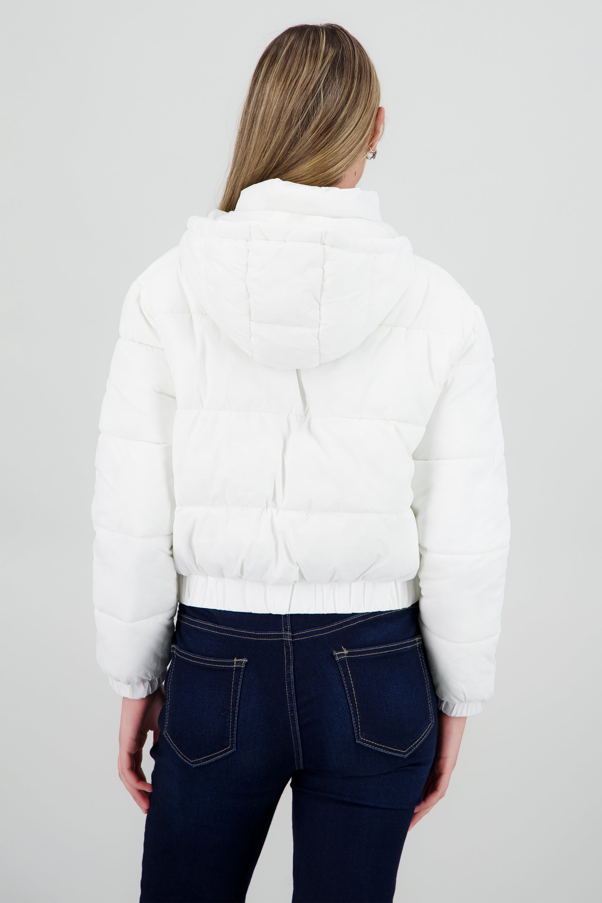 Chamarra puffer con gorro y bolsas BLANCO