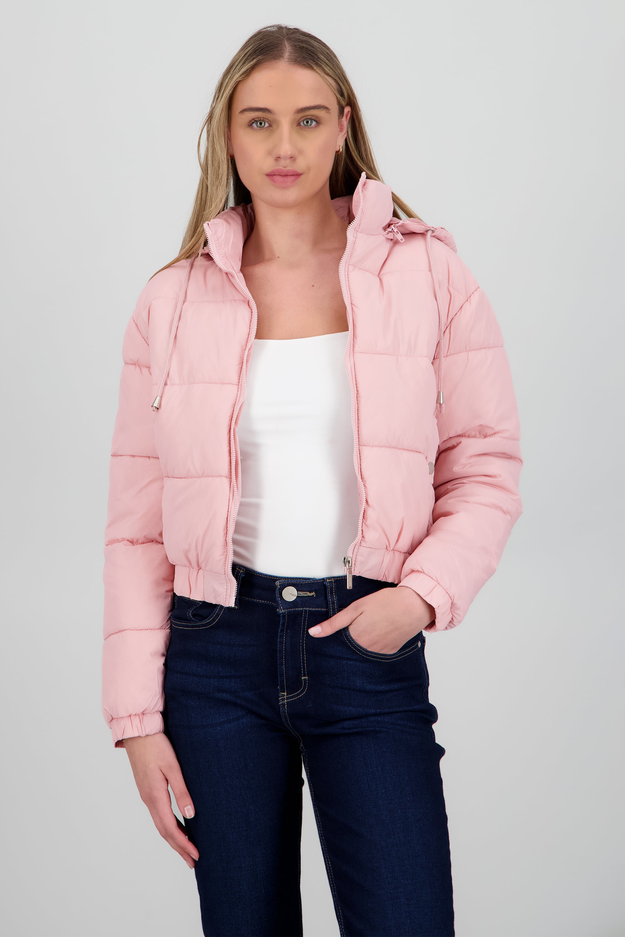 Chamarra puffer con gorro y bolsas ROSA