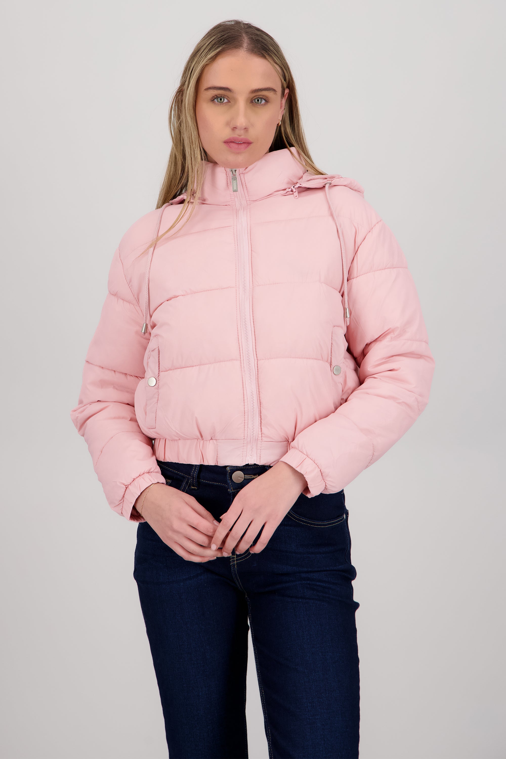 Chamarra puffer con gorro y bolsas ROSA