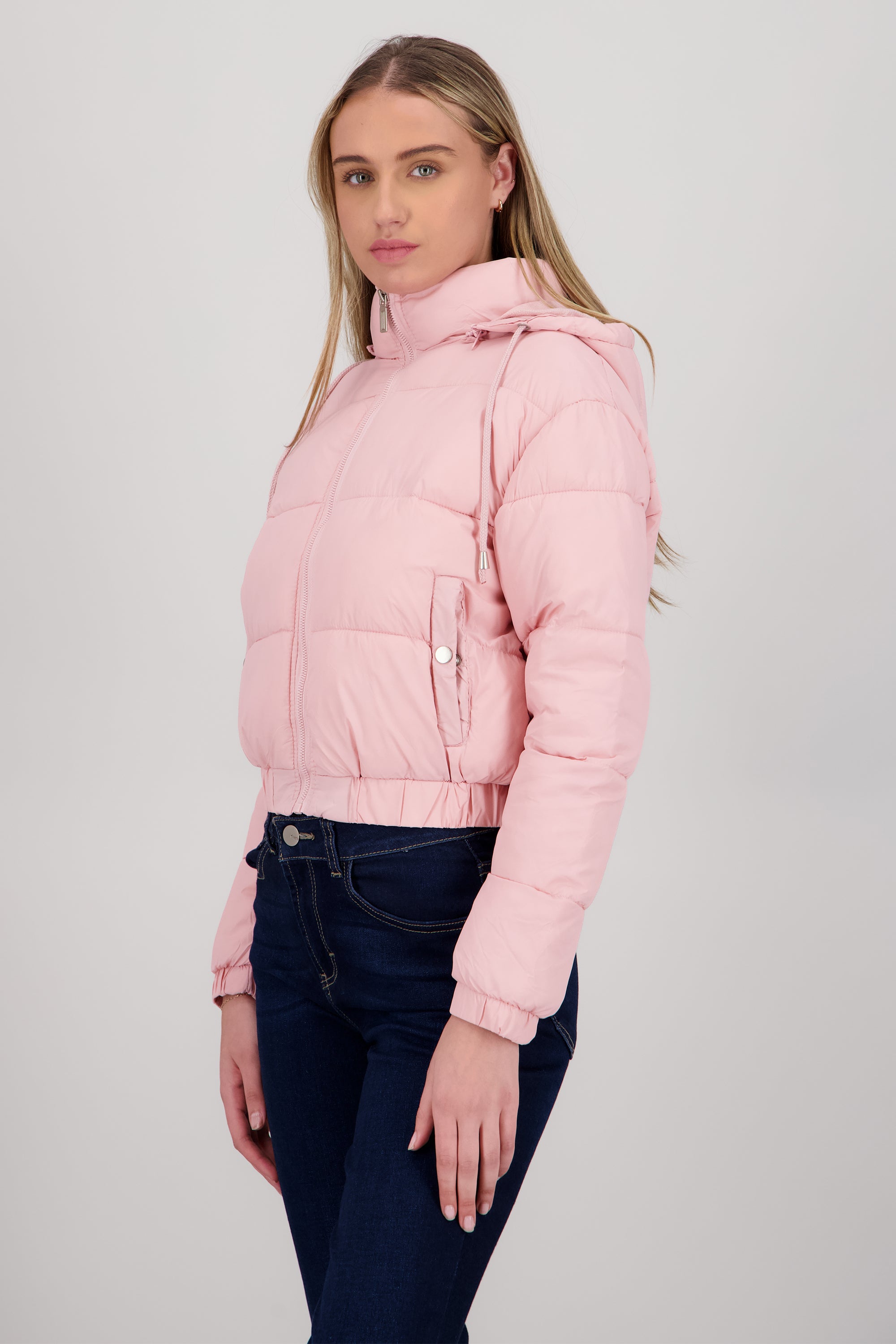 Chamarra puffer con gorro y bolsas ROSA