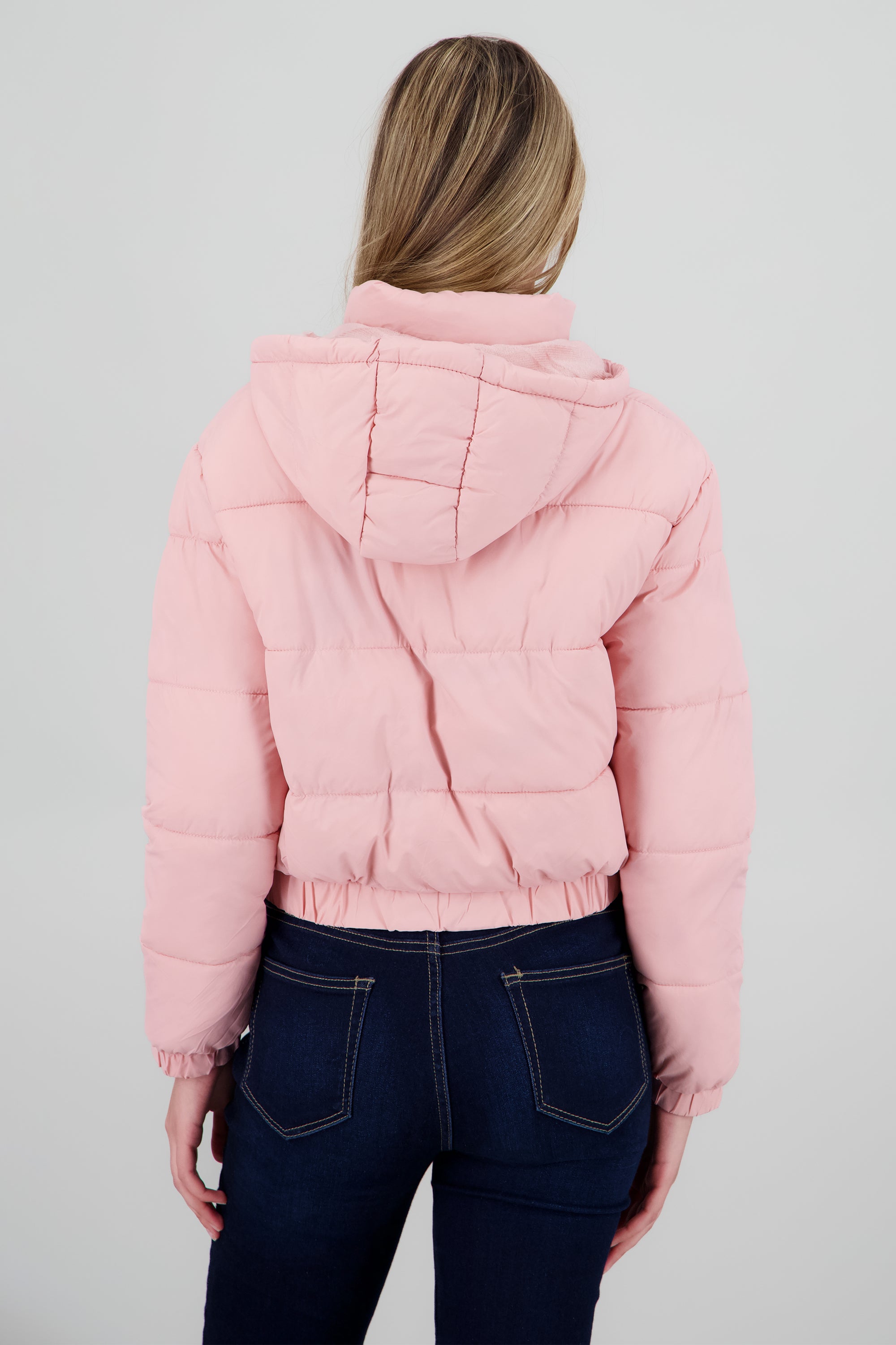 Chamarra puffer con gorro y bolsas ROSA