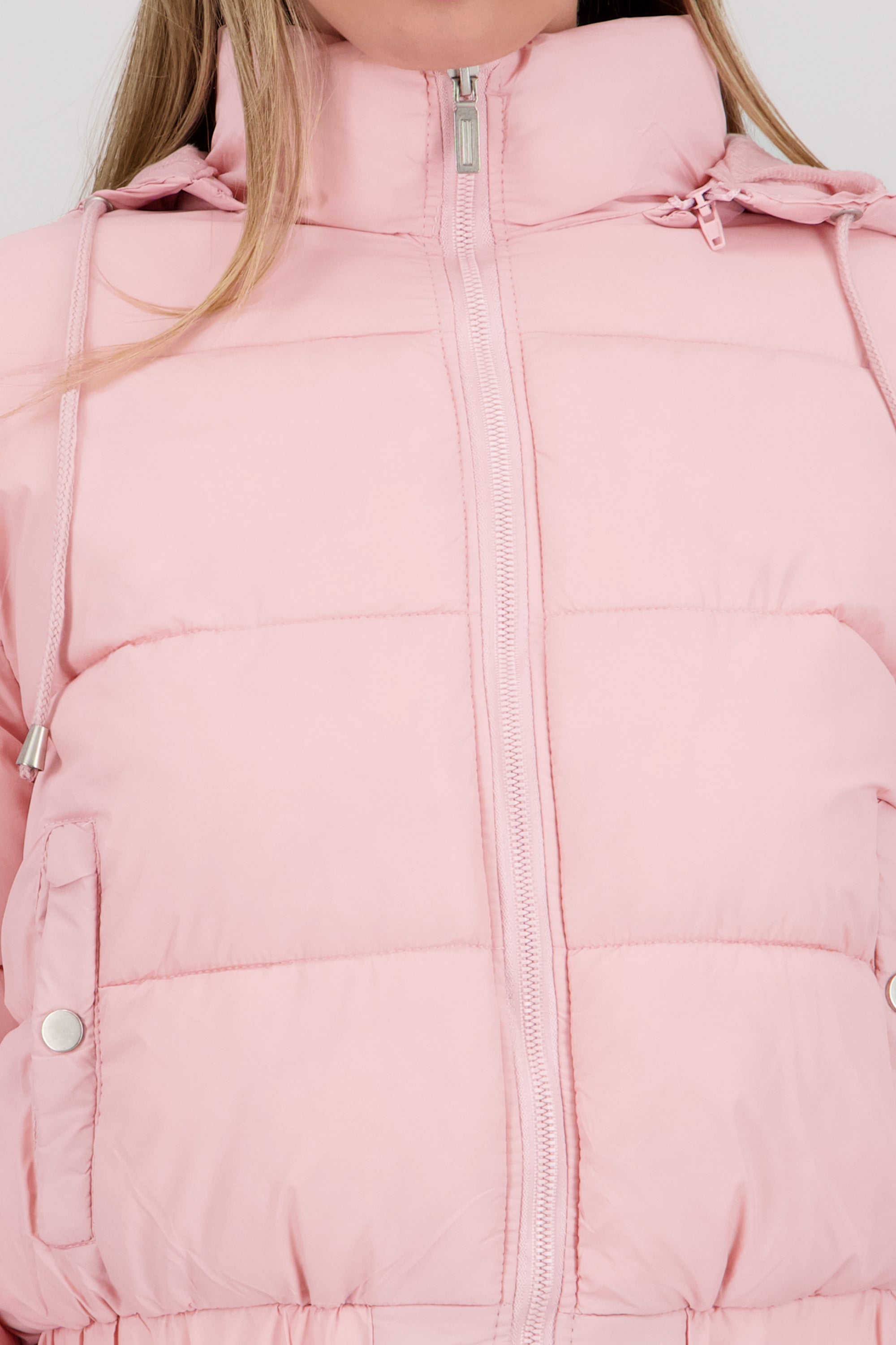 Chamarra puffer con gorro y bolsas ROSA