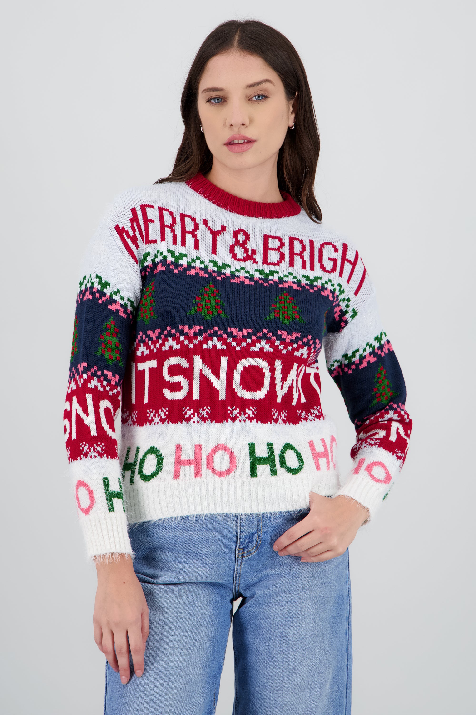 Sueter navidad peludo merry and bright MULTICOLOR