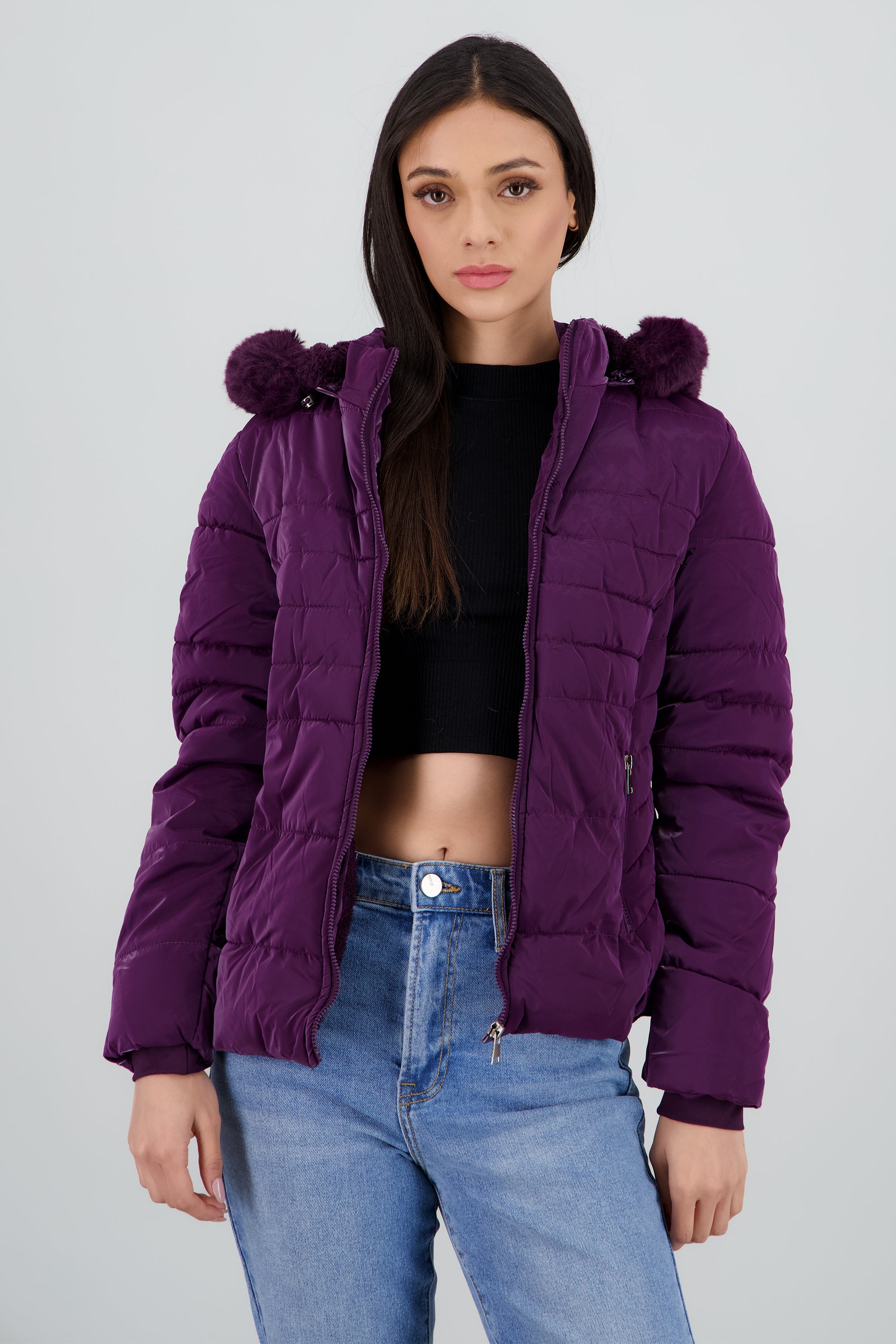 Chamarra puffer pu det peluche MORADO
