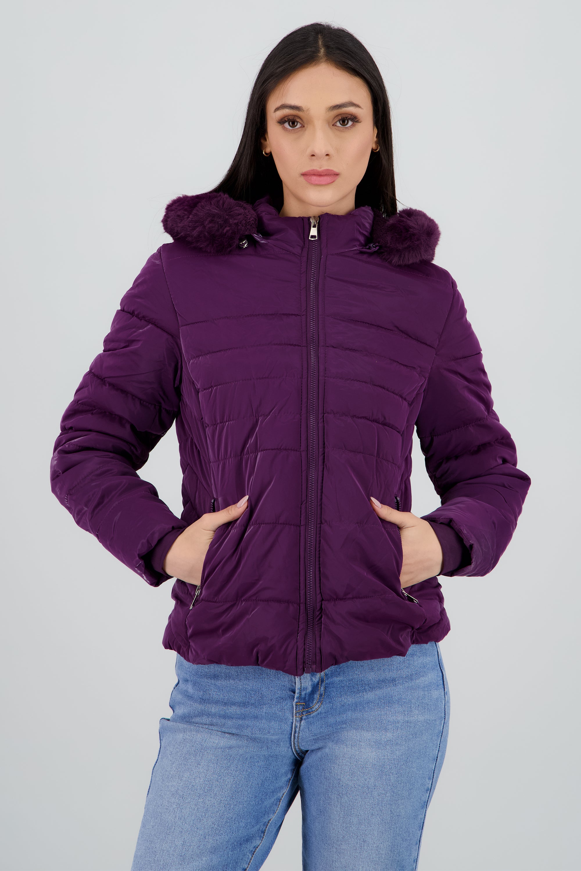 Chamarra puffer pu det peluche MORADO