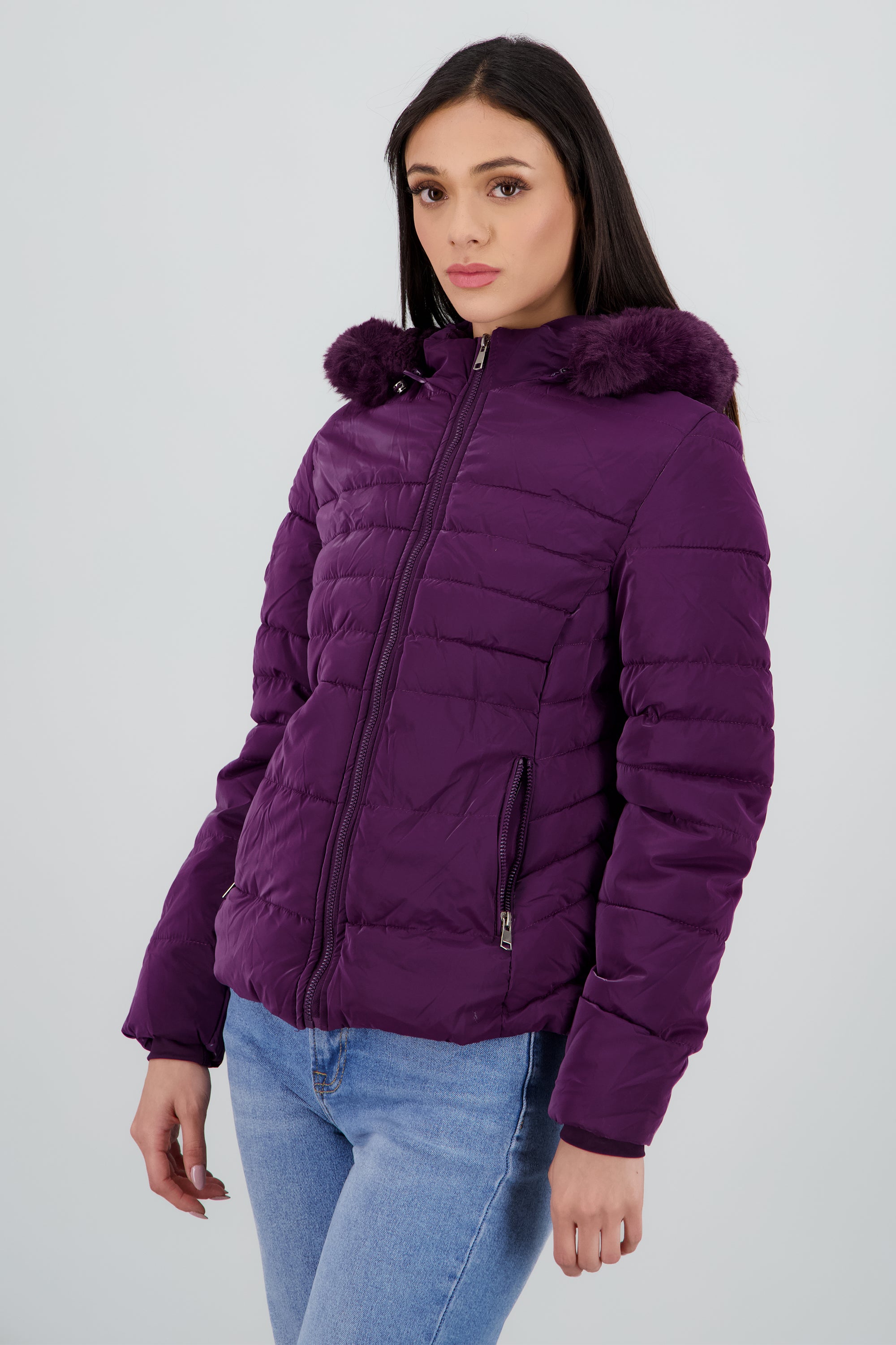 Chamarra puffer pu det peluche MORADO