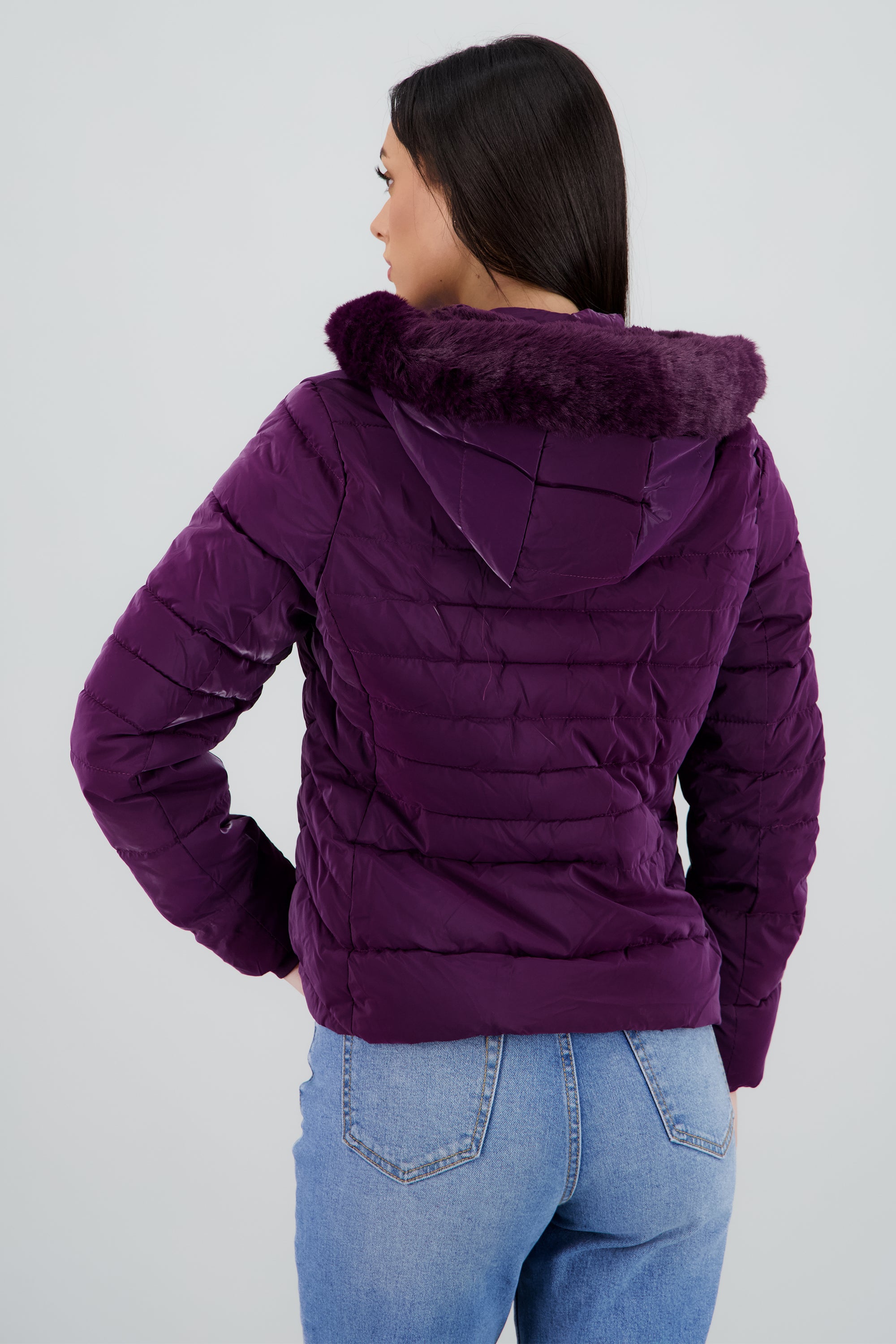 Chamarra puffer pu det peluche MORADO