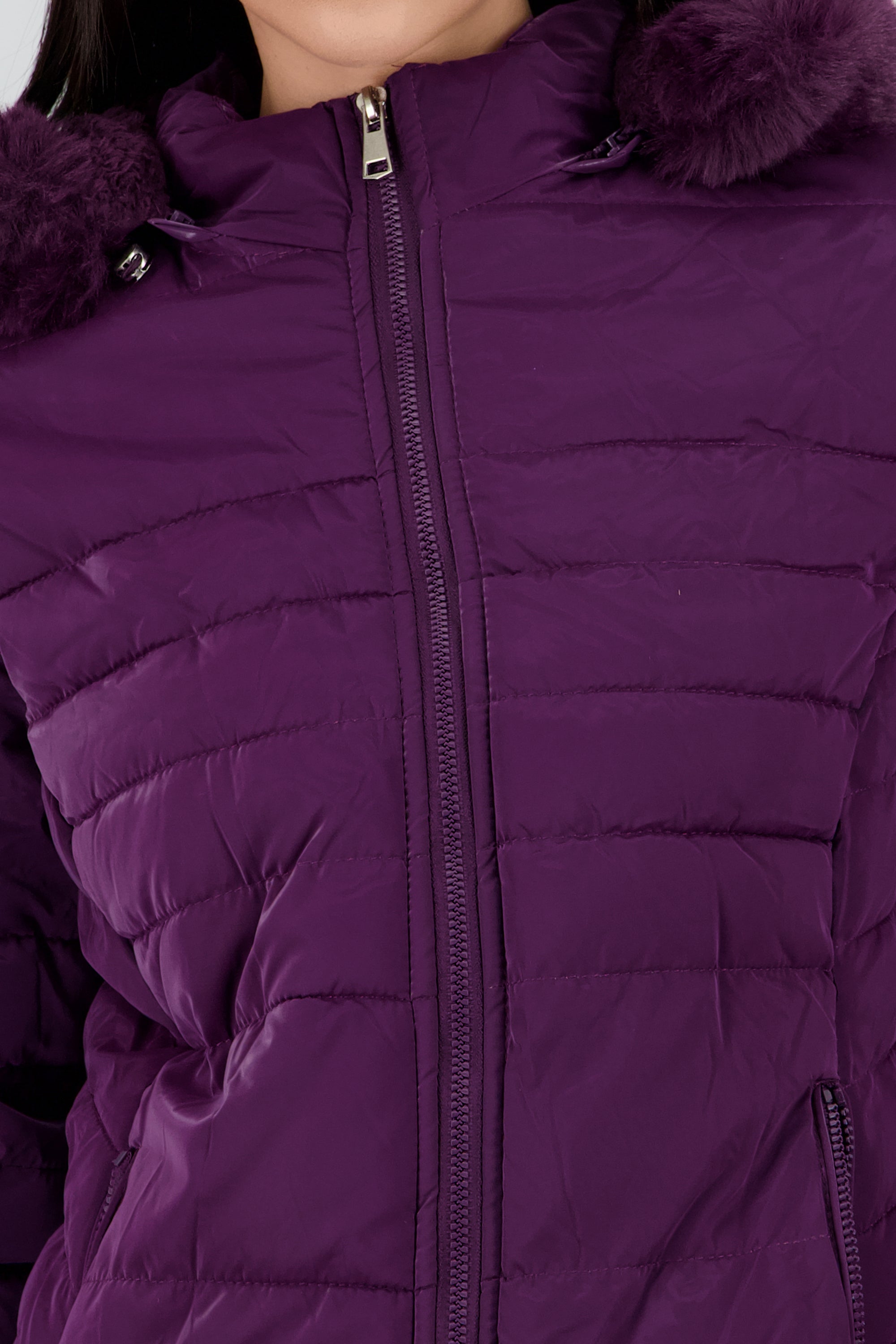 Chamarra puffer pu det peluche MORADO