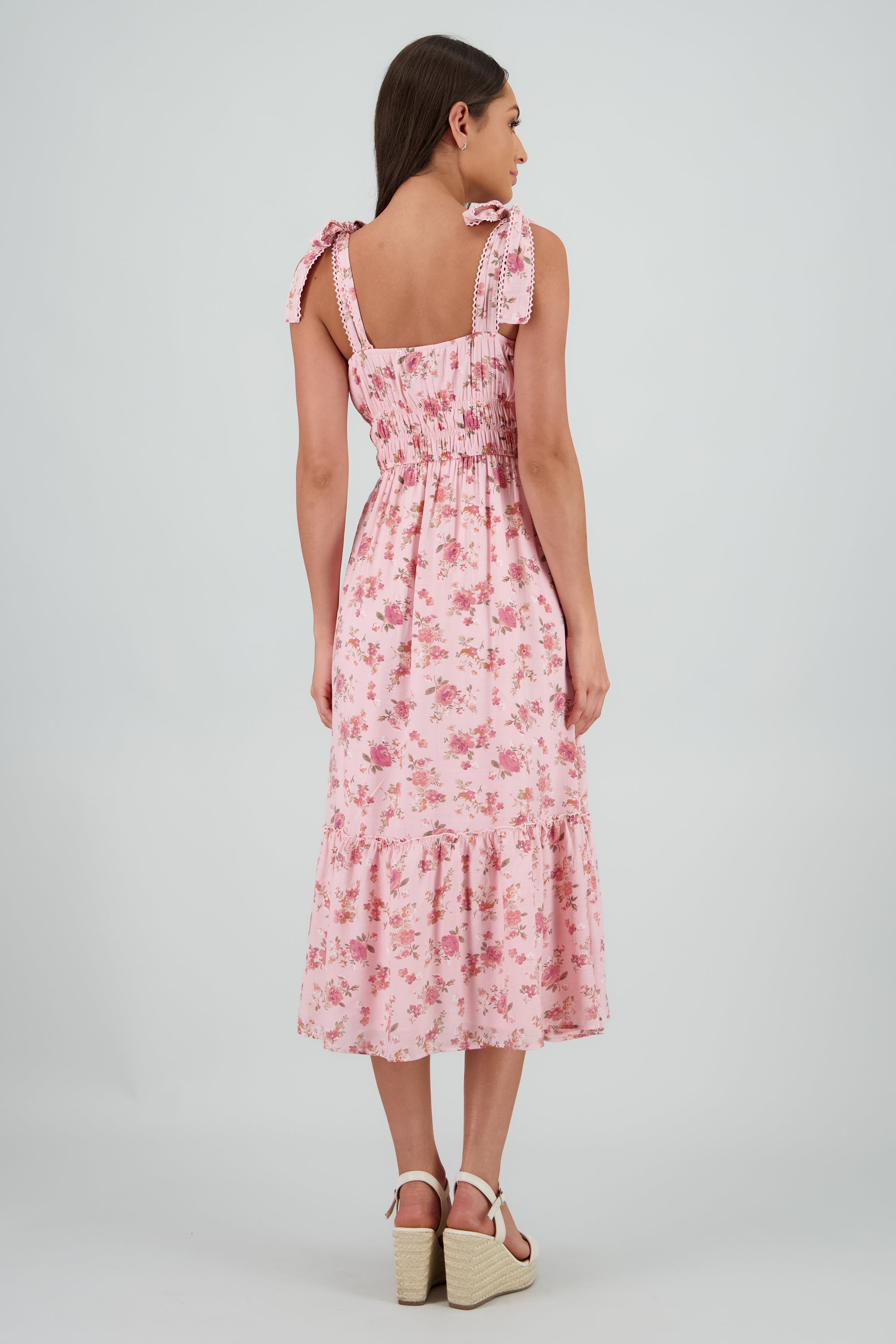 Vestido maxi cintura frunces ROSA COMBO