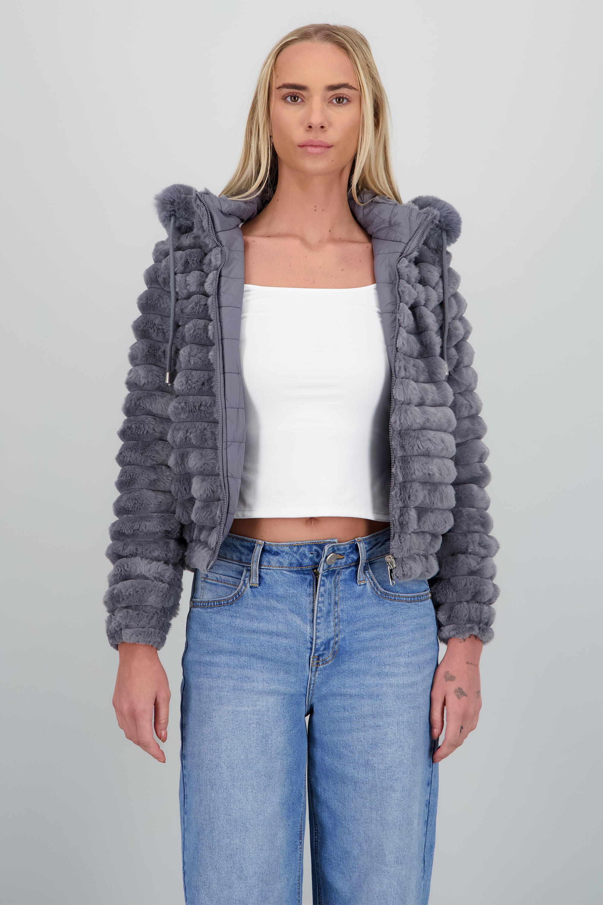 Chamarra peluche doble vista GRIS