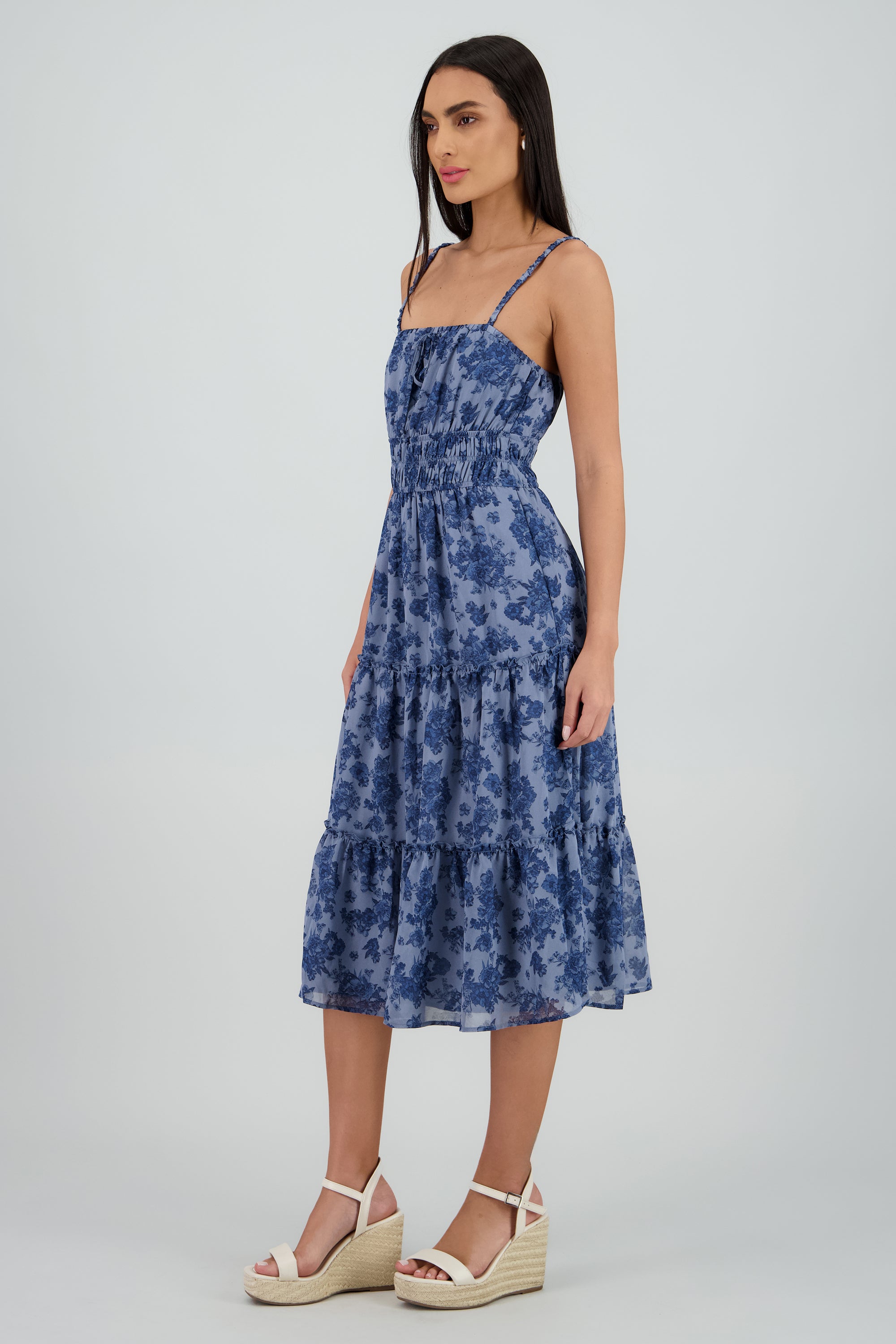 Vestido maxi tirantes detalle frunce AZUL