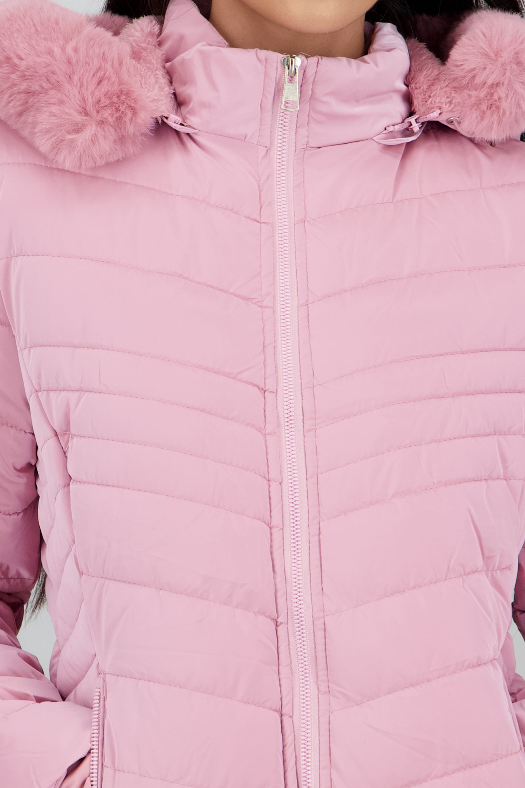 Chamarra capitonada det peluche con cierre ROSA