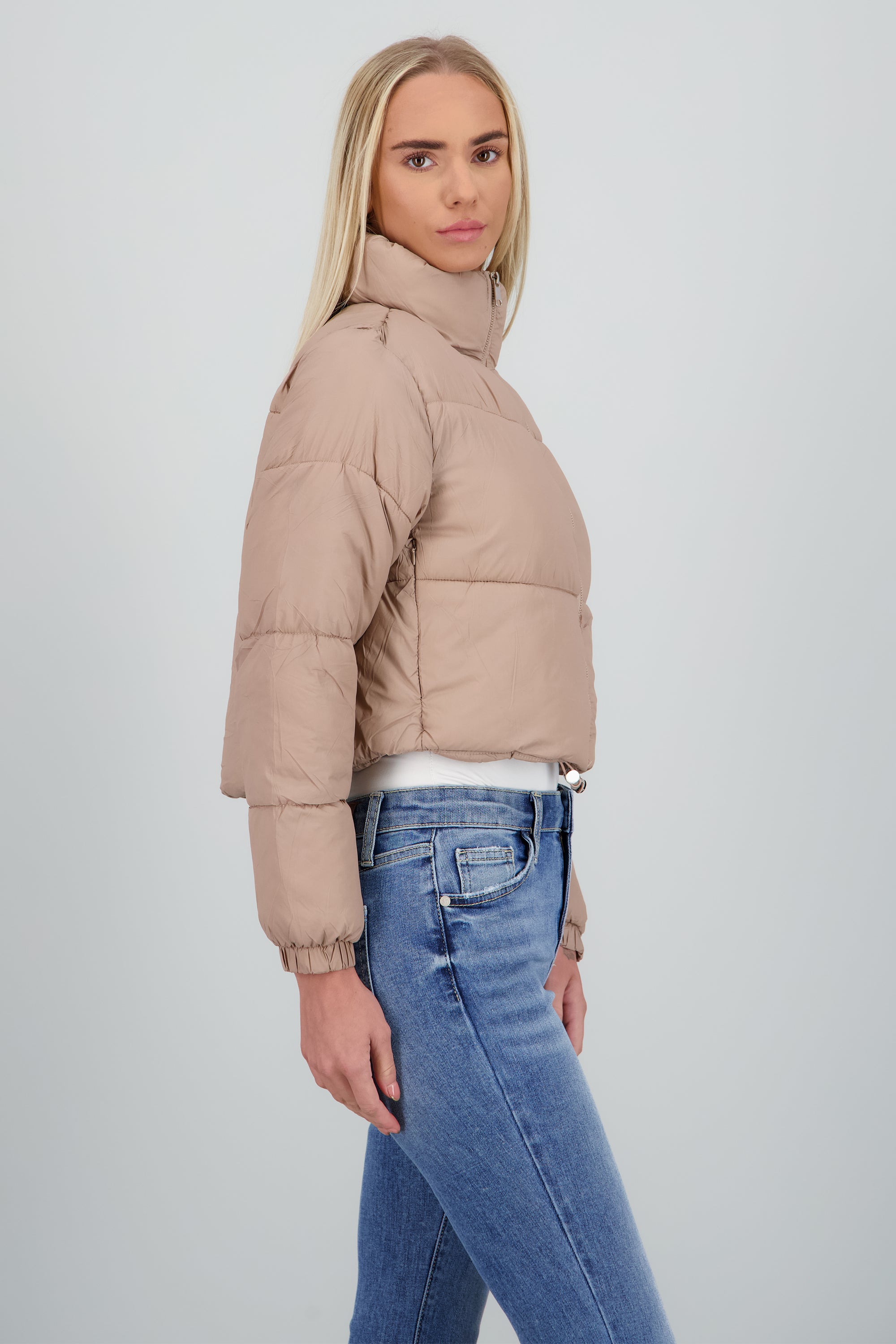 Chamarra puffer crop TAUPE