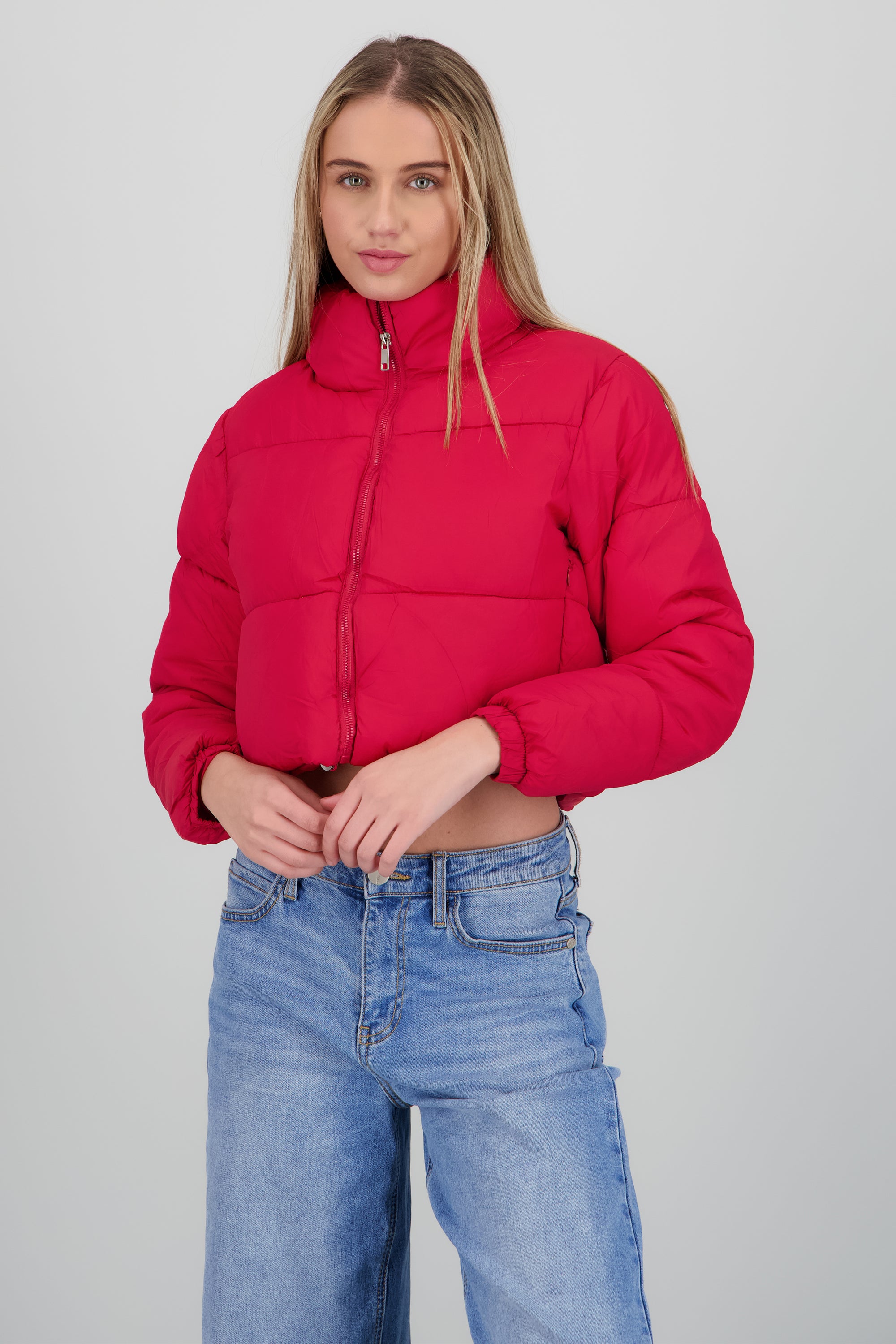 Chamarra puffer crop ROJO