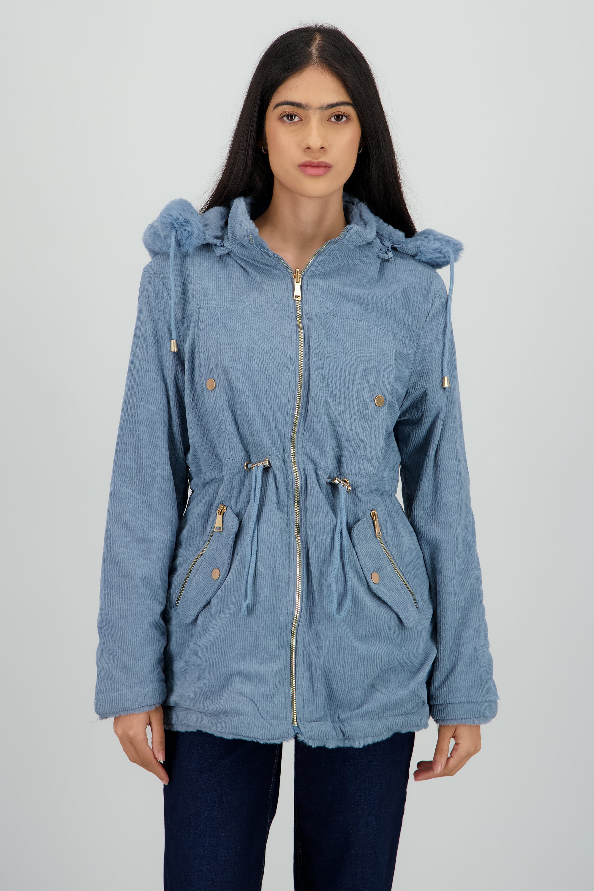 Gabardina doble vista con gorro AZUL