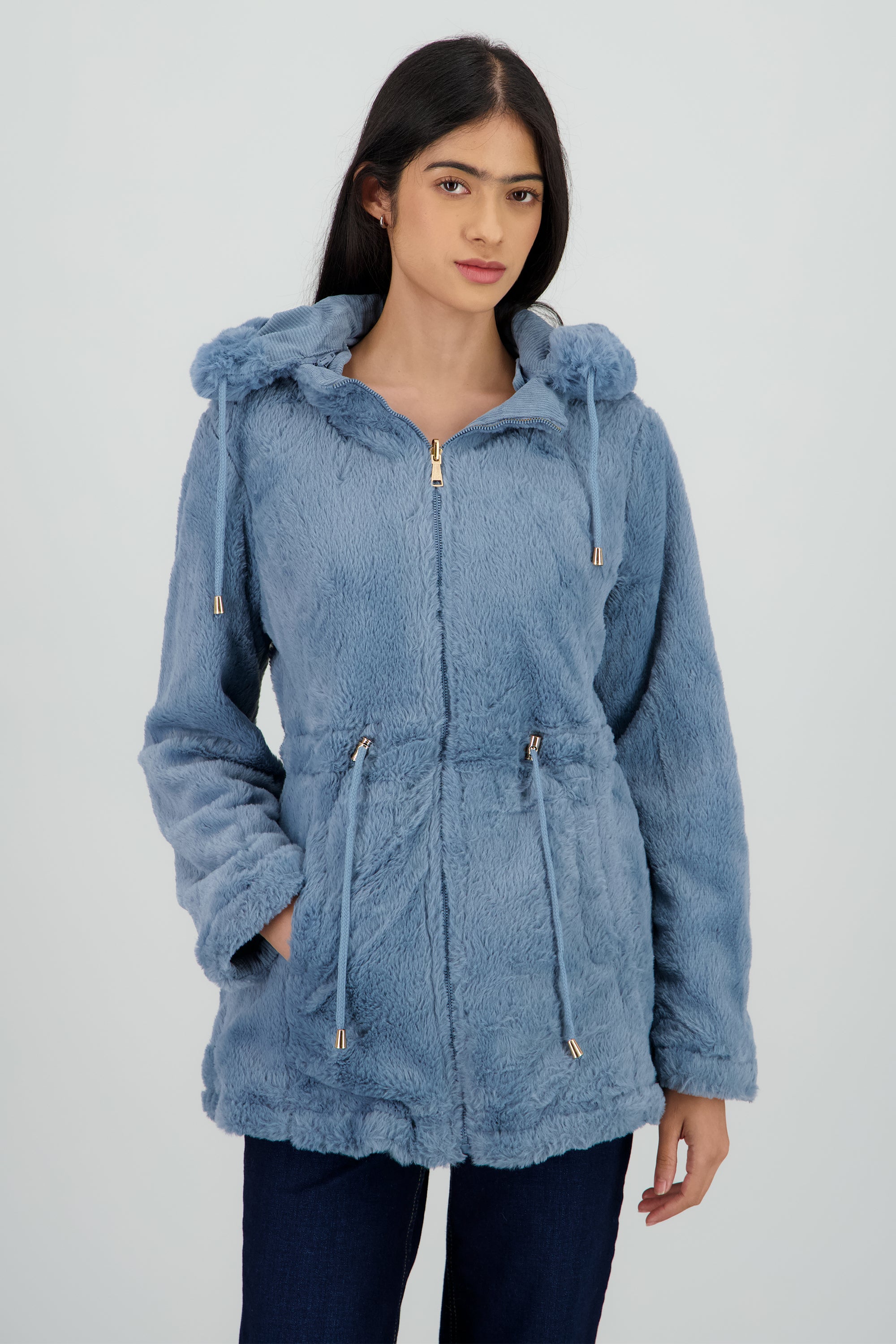 Gabardina doble vista con gorro AZUL