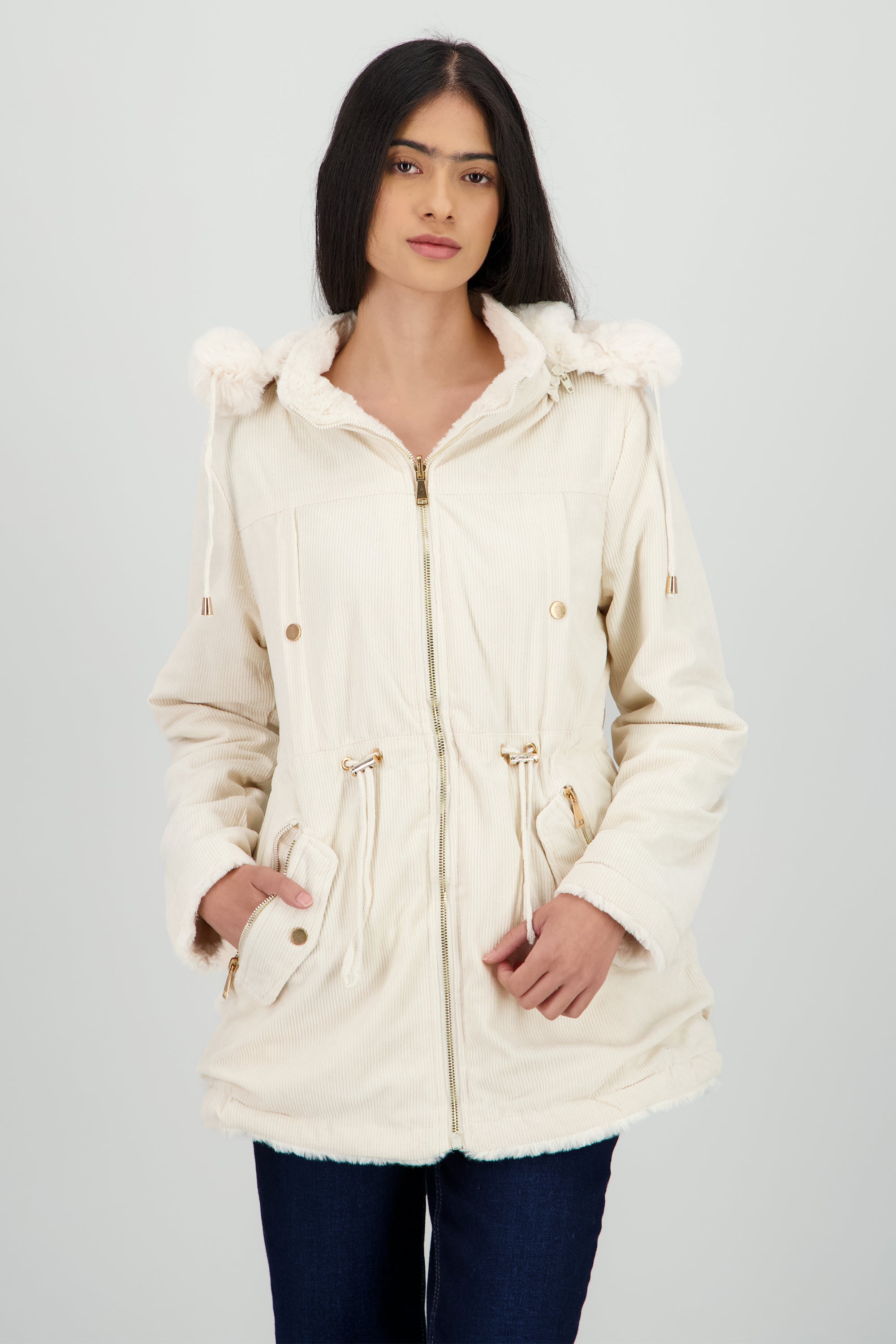 Gabardina doble vista con gorro BLANCO