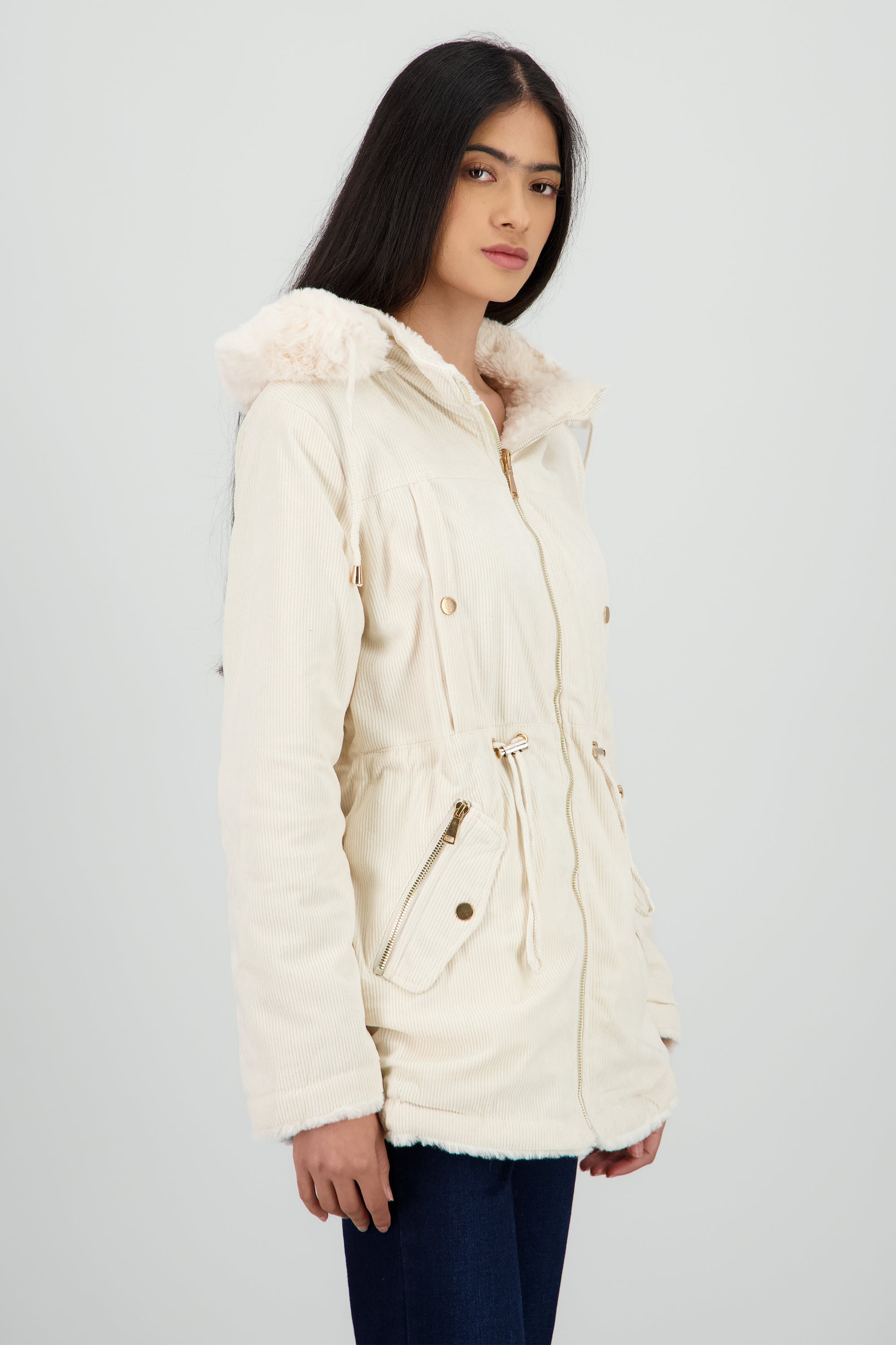 Gabardina doble vista con gorro BLANCO