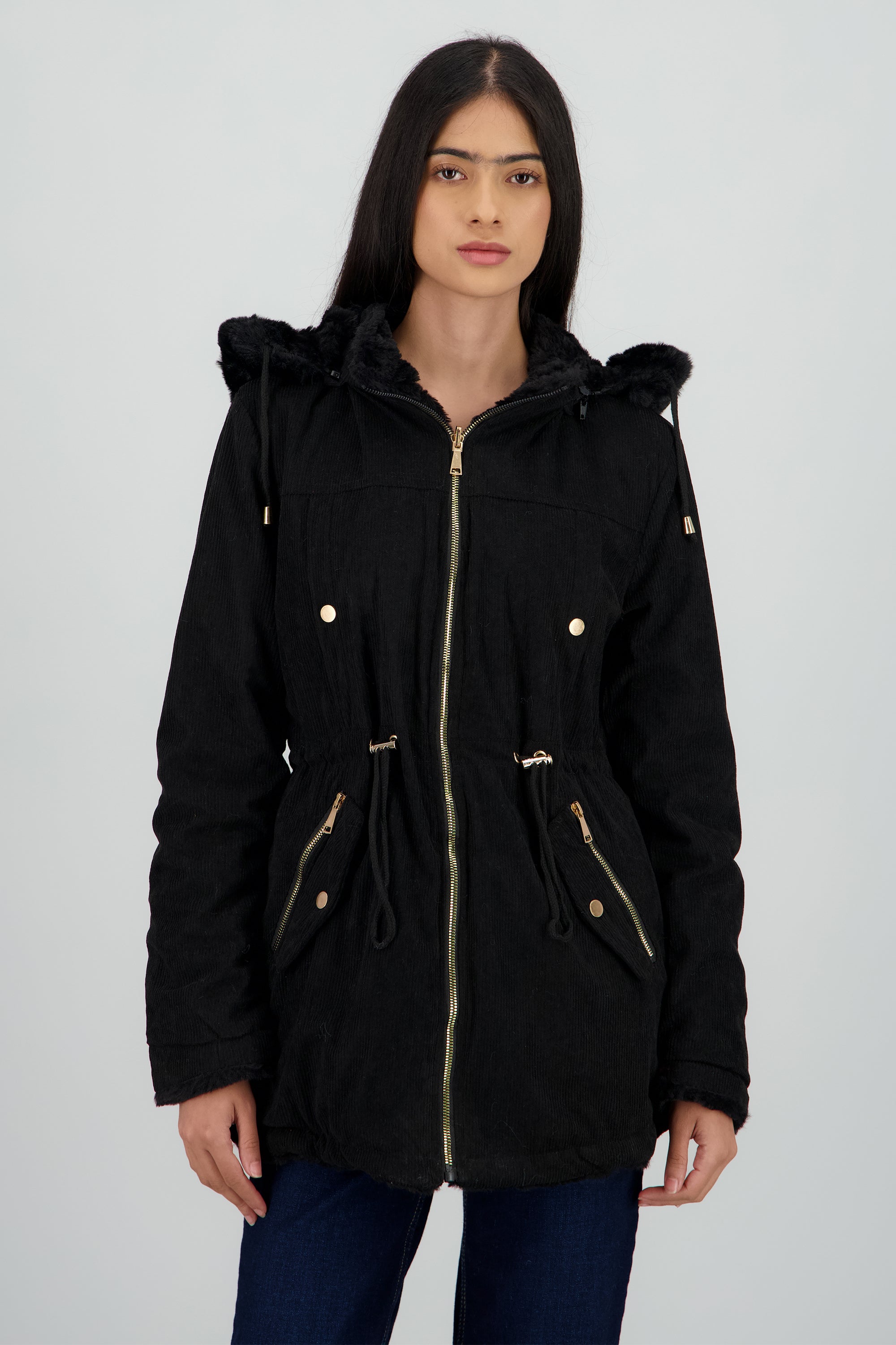 Gabardina doble vista con gorro NEGRO