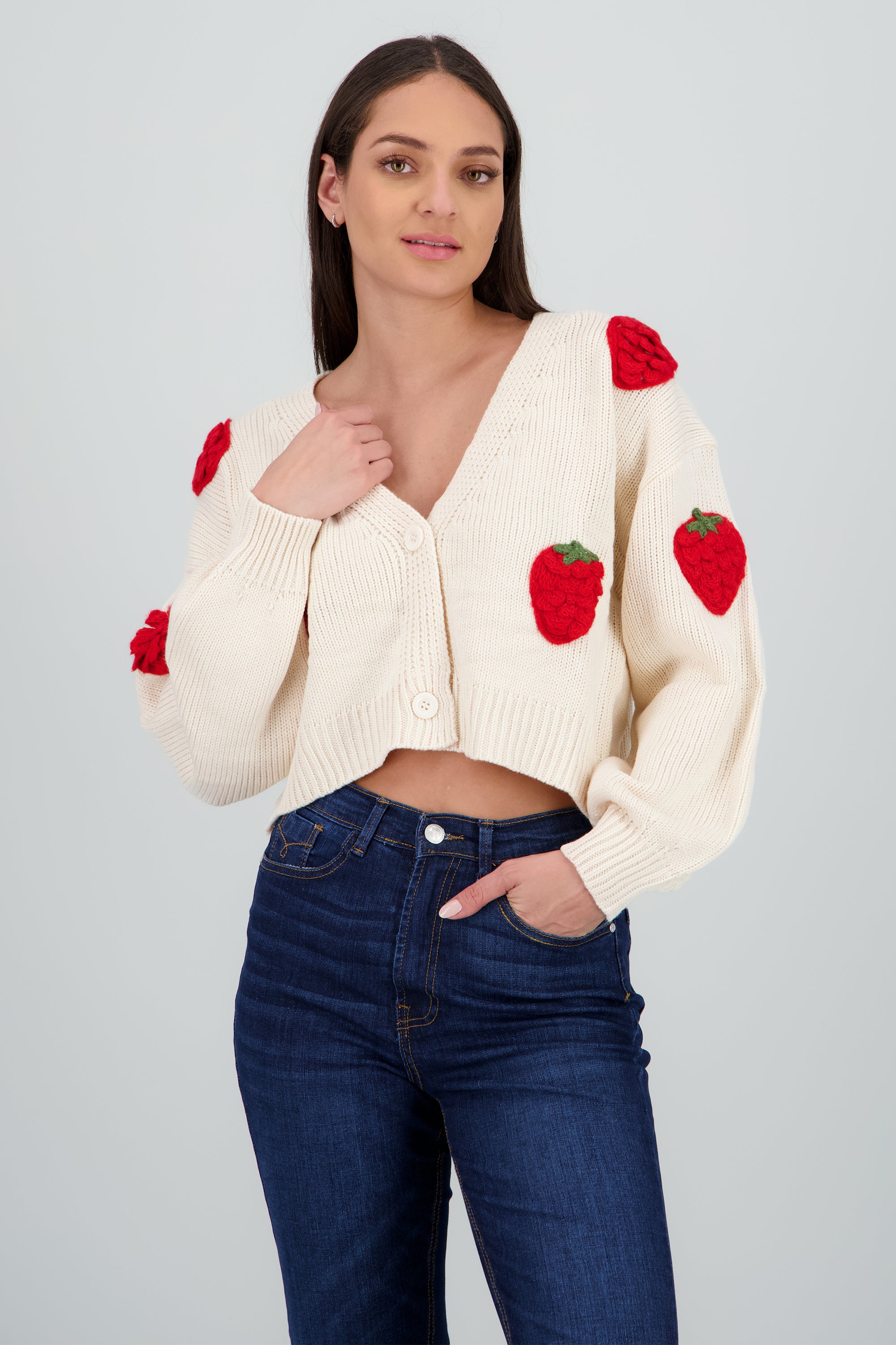 Cardigan fresas 3D CREMA
