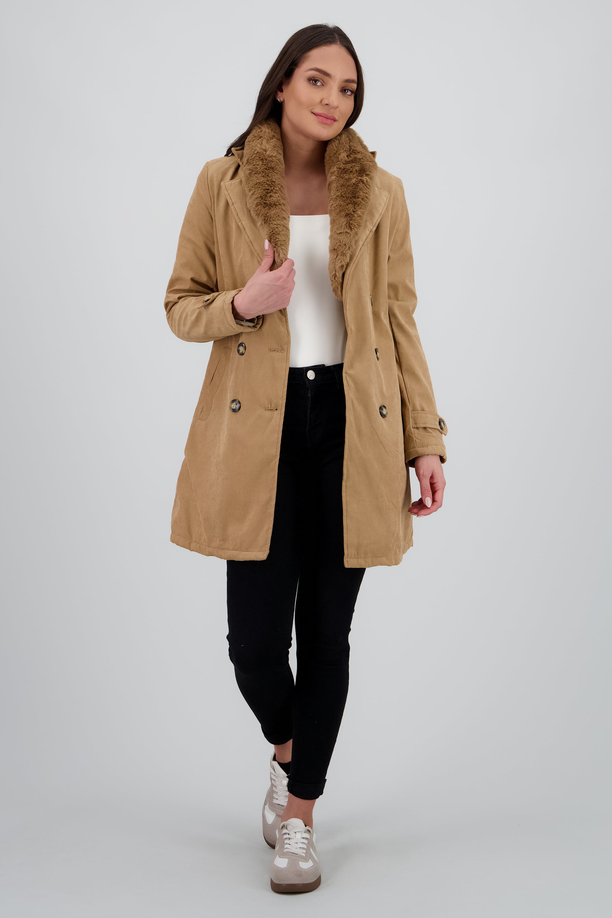 Abrigo midi det peluche KHAKI